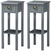 HOMCOM Bedside Table Set of 2, Narrow Side Table with Drawer and Shelf, 2 Tier Tall Nightstand for Bedroom, Grey