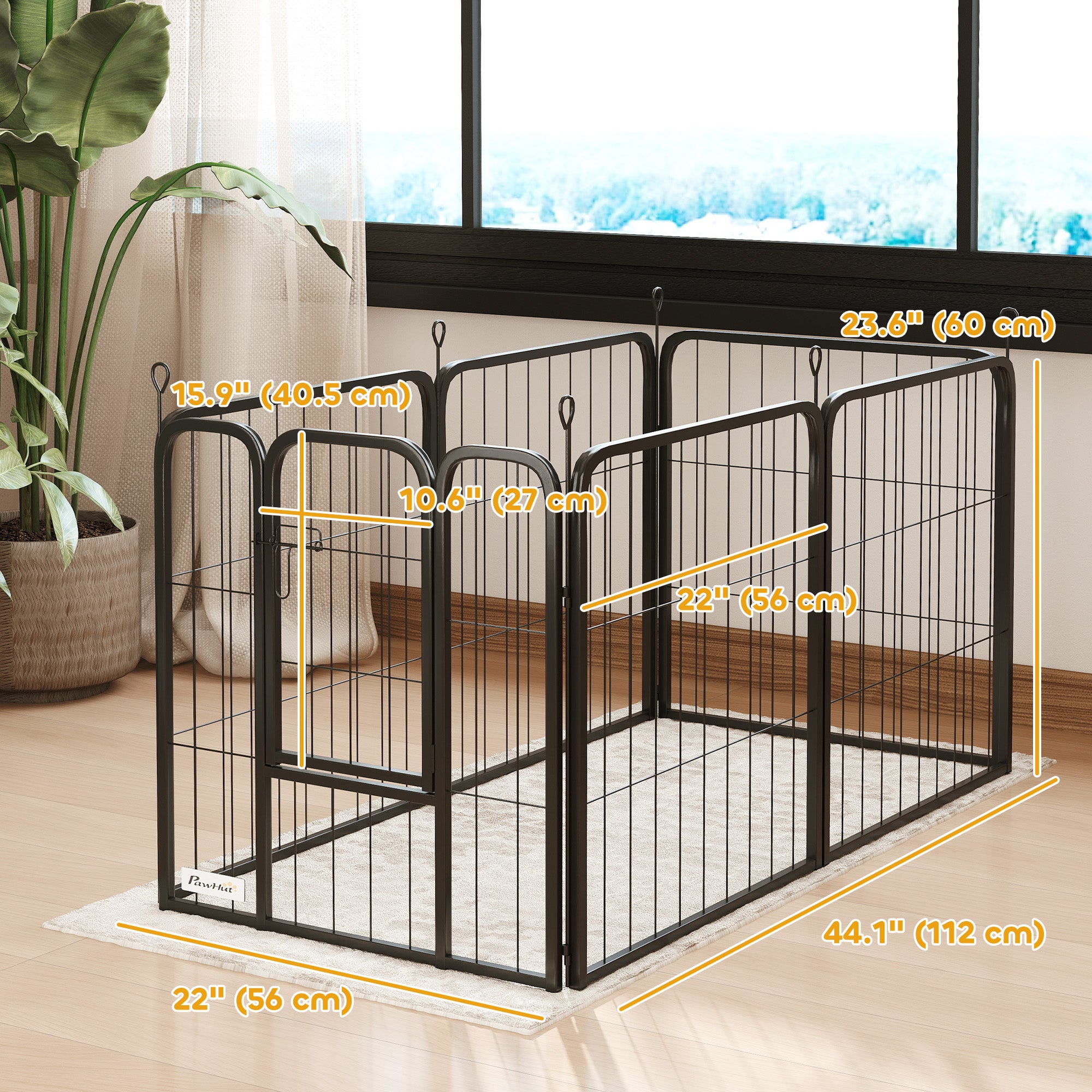 PawHut 6 Panels Dog Playpen, 24" Heavy Duty Dog Pen, Portable & Foldable Dog Fence with Door & Strap for Indoor Outdoor Backyard Garden, Puppy Pet Playpen for Small Dogs