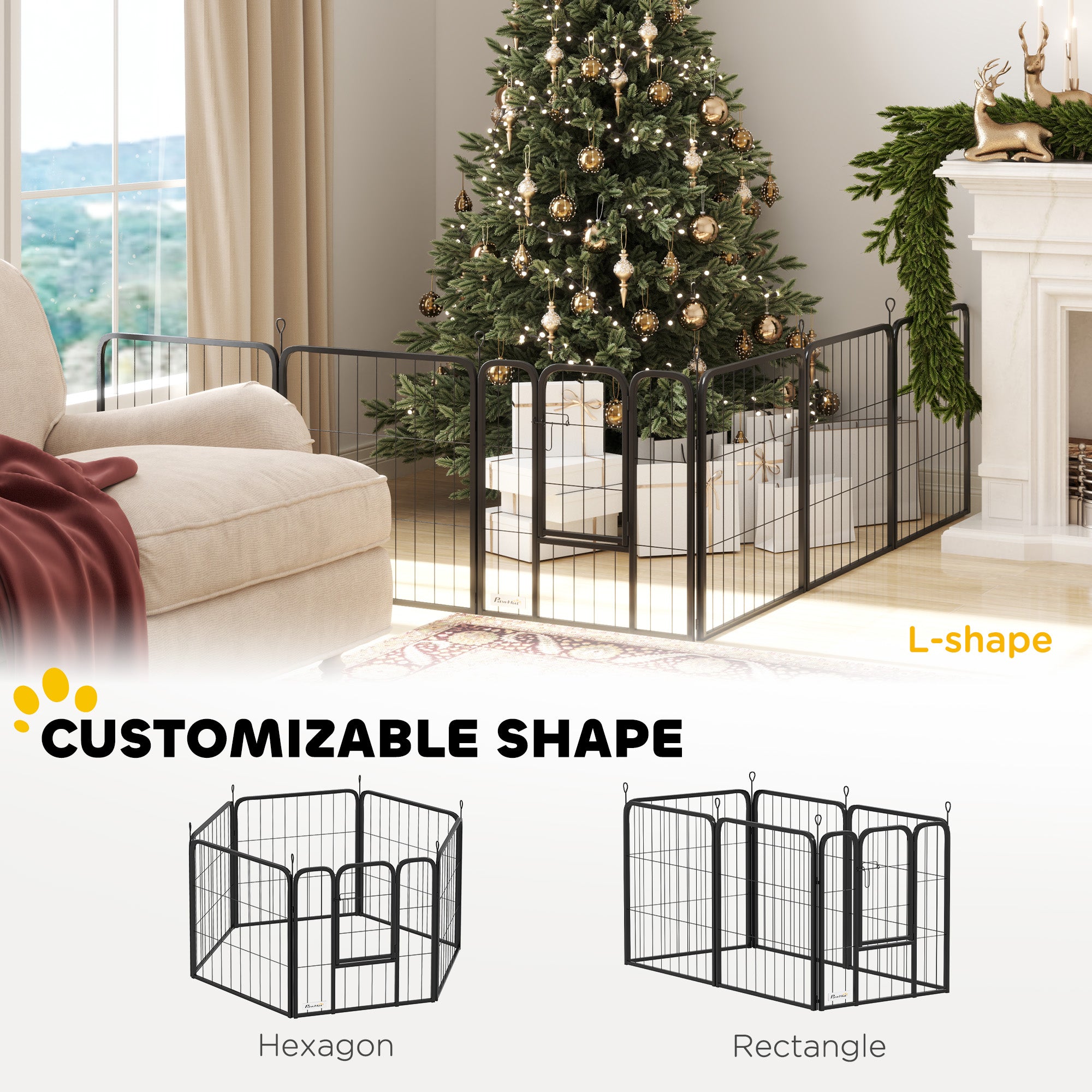 PawHut 6 Panels Dog Playpen, 24" Heavy Duty Dog Pen, Portable & Foldable Dog Fence with Door & Strap for Indoor Outdoor Backyard Garden, Puppy Pet Playpen for Small Dogs