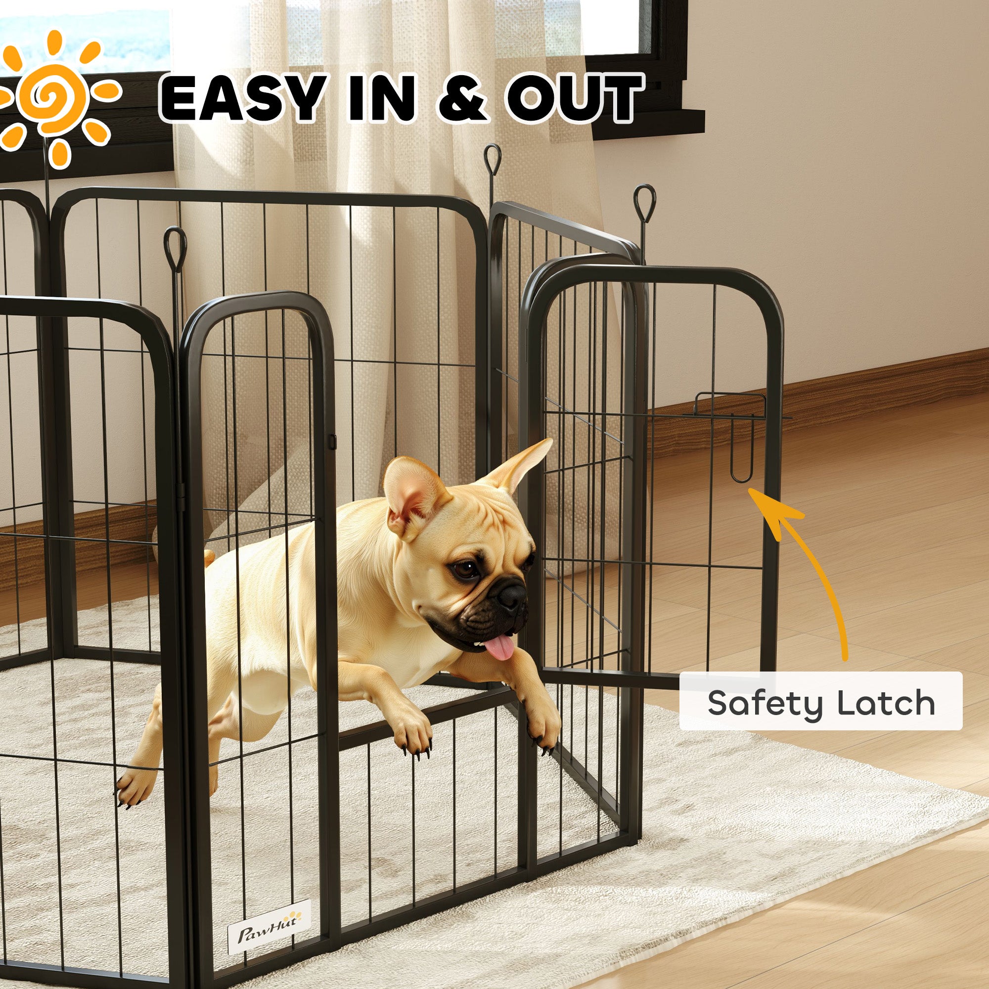 PawHut 6 Panels Dog Playpen, 24" Heavy Duty Dog Pen, Portable & Foldable Dog Fence with Door & Strap for Indoor Outdoor Backyard Garden, Puppy Pet Playpen for Small Dogs