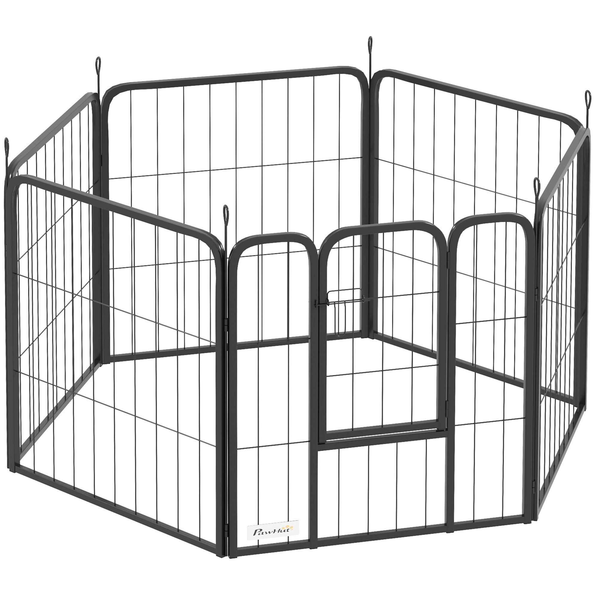 PawHut 6 Panels Dog Playpen, 24" Heavy Duty Dog Pen, Portable & Foldable Dog Fence with Door & Strap for Indoor Outdoor Backyard Garden, Puppy Pet Playpen for Small Dogs