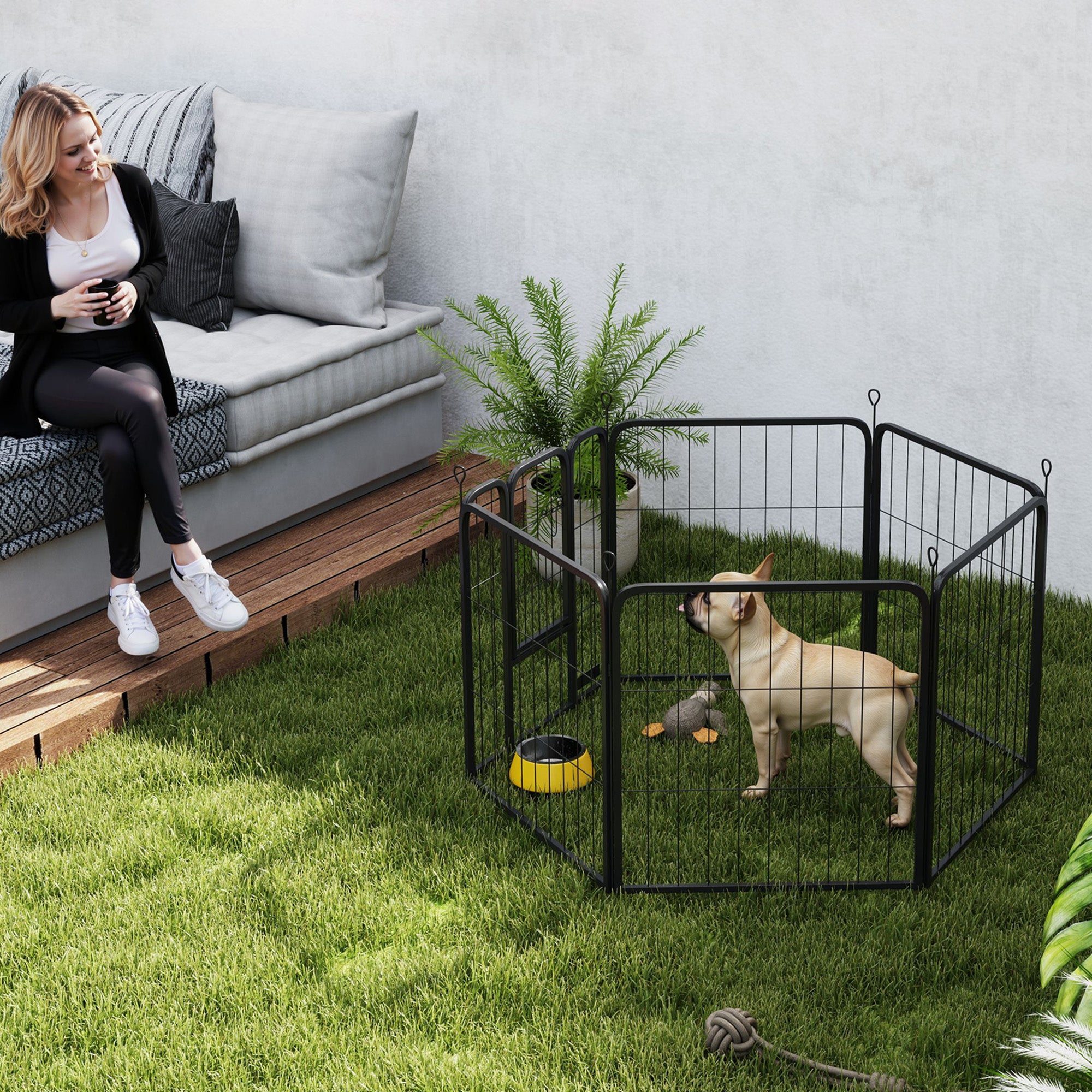 PawHut 6 Panels Dog Playpen, 24" Heavy Duty Dog Pen, Portable & Foldable Dog Fence with Door & Strap for Indoor Outdoor Backyard Garden, Puppy Pet Playpen for Small Dogs