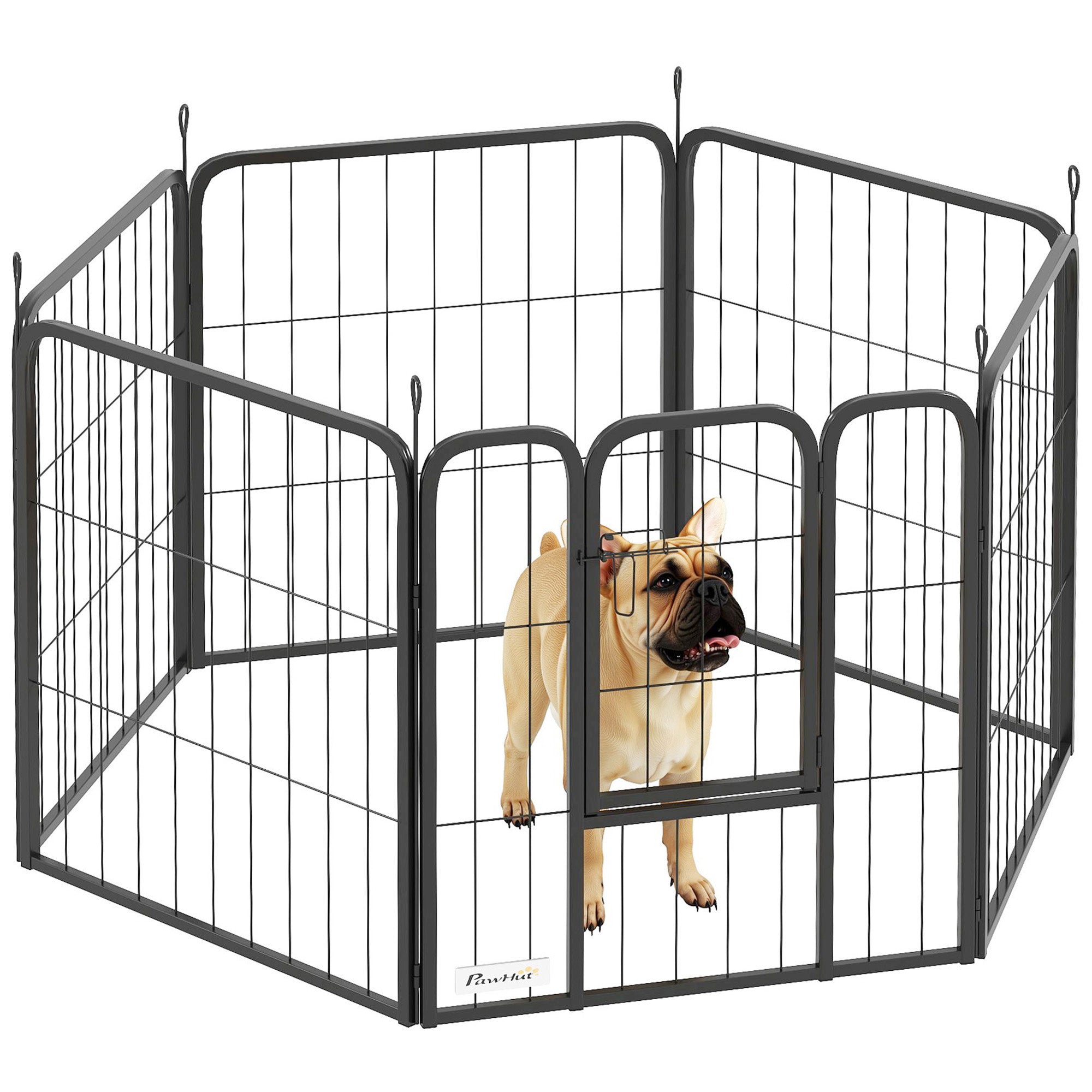 PawHut 6 Panels Dog Playpen, 24" Heavy Duty Dog Pen, Portable & Foldable Dog Fence with Door & Strap for Indoor Outdoor Backyard Garden, Puppy Pet Playpen for Small Dogs
