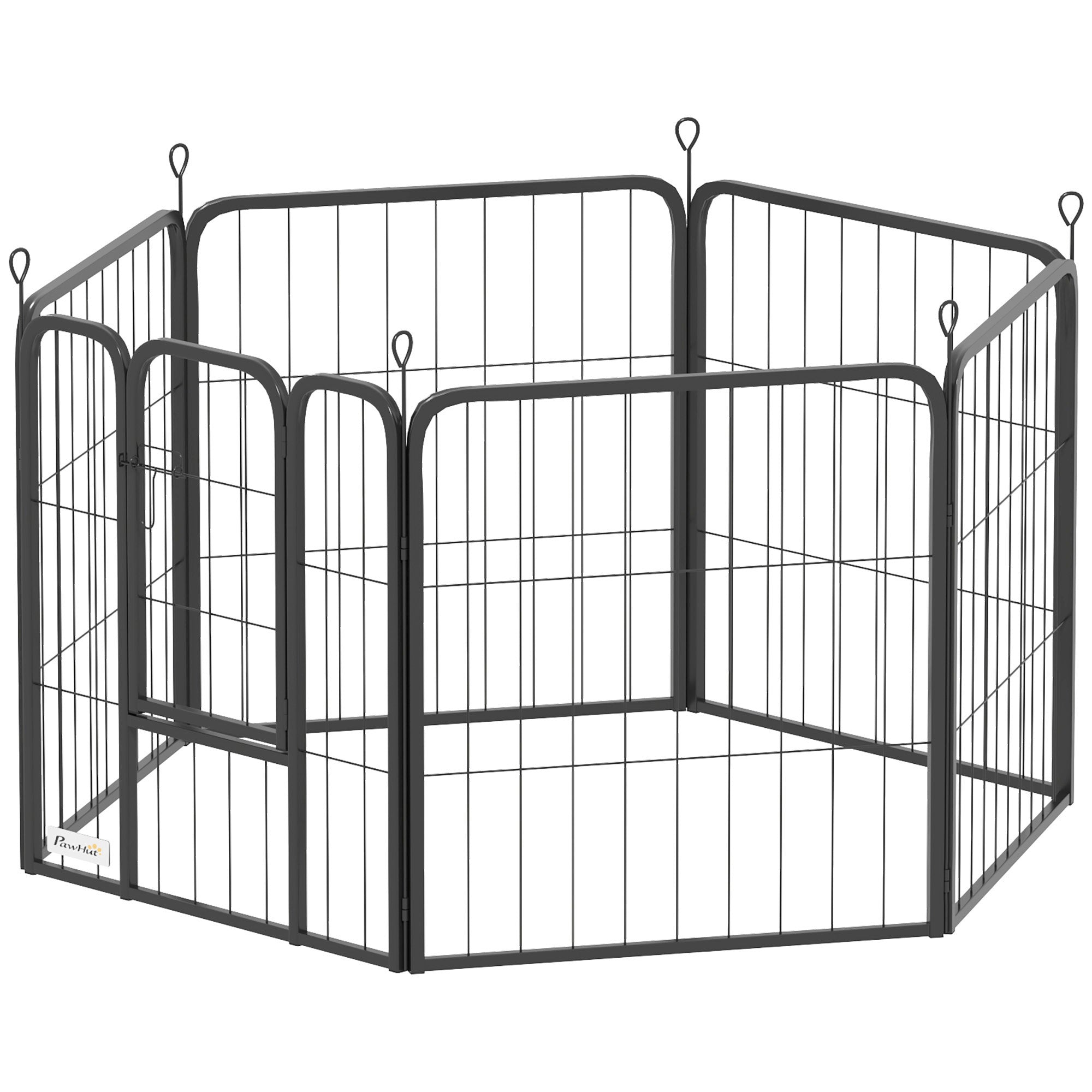 PawHut 6 Panels Dog Playpen, 24" Heavy Duty Dog Pen, Portable & Foldable Dog Fence with Door & Strap for Indoor Outdoor Backyard Garden, Puppy Pet Playpen for Small Dogs
