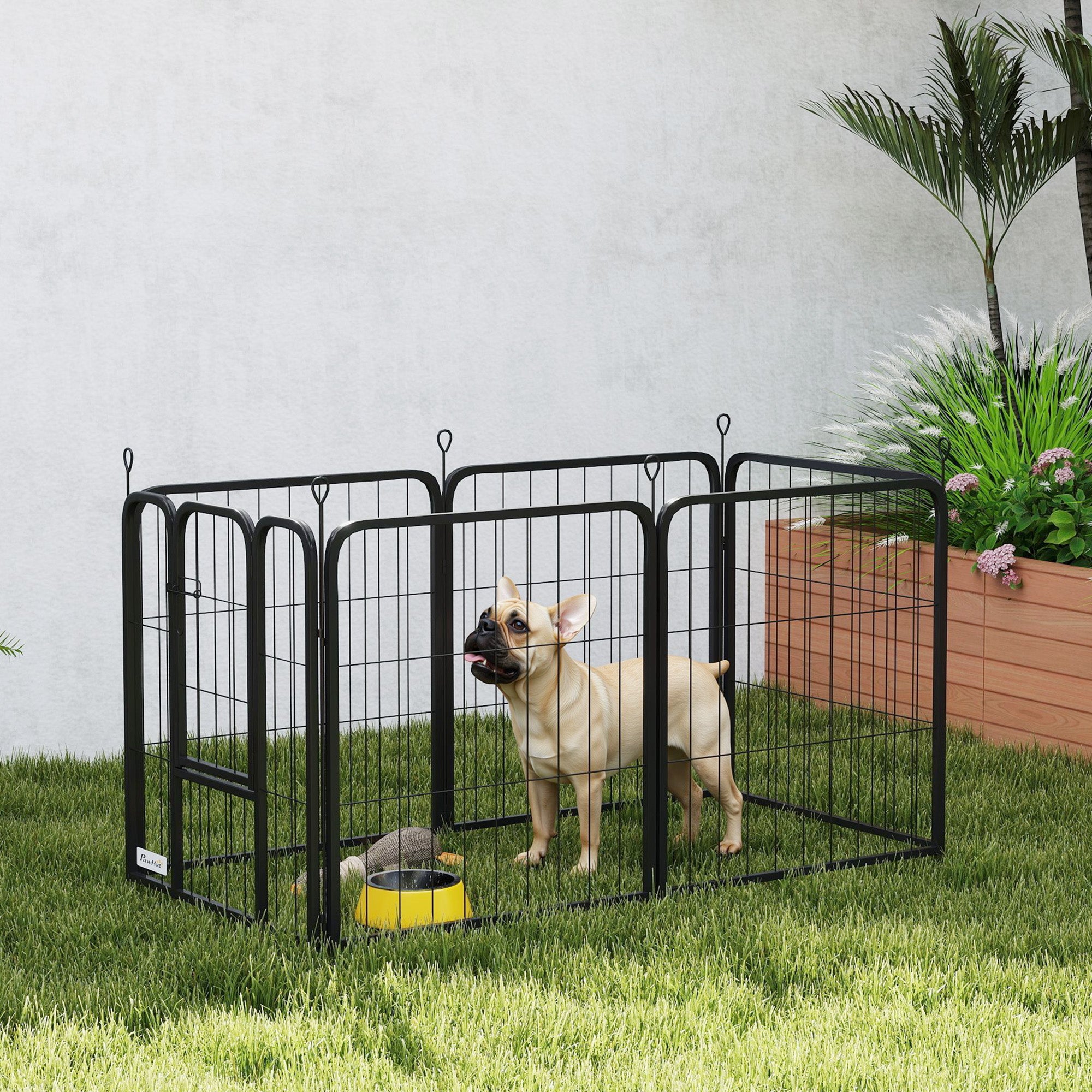 PawHut 6 Panels Dog Playpen, 24" Heavy Duty Dog Pen, Portable & Foldable Dog Fence with Door & Strap for Indoor Outdoor Backyard Garden, Puppy Pet Playpen for Small Dogs