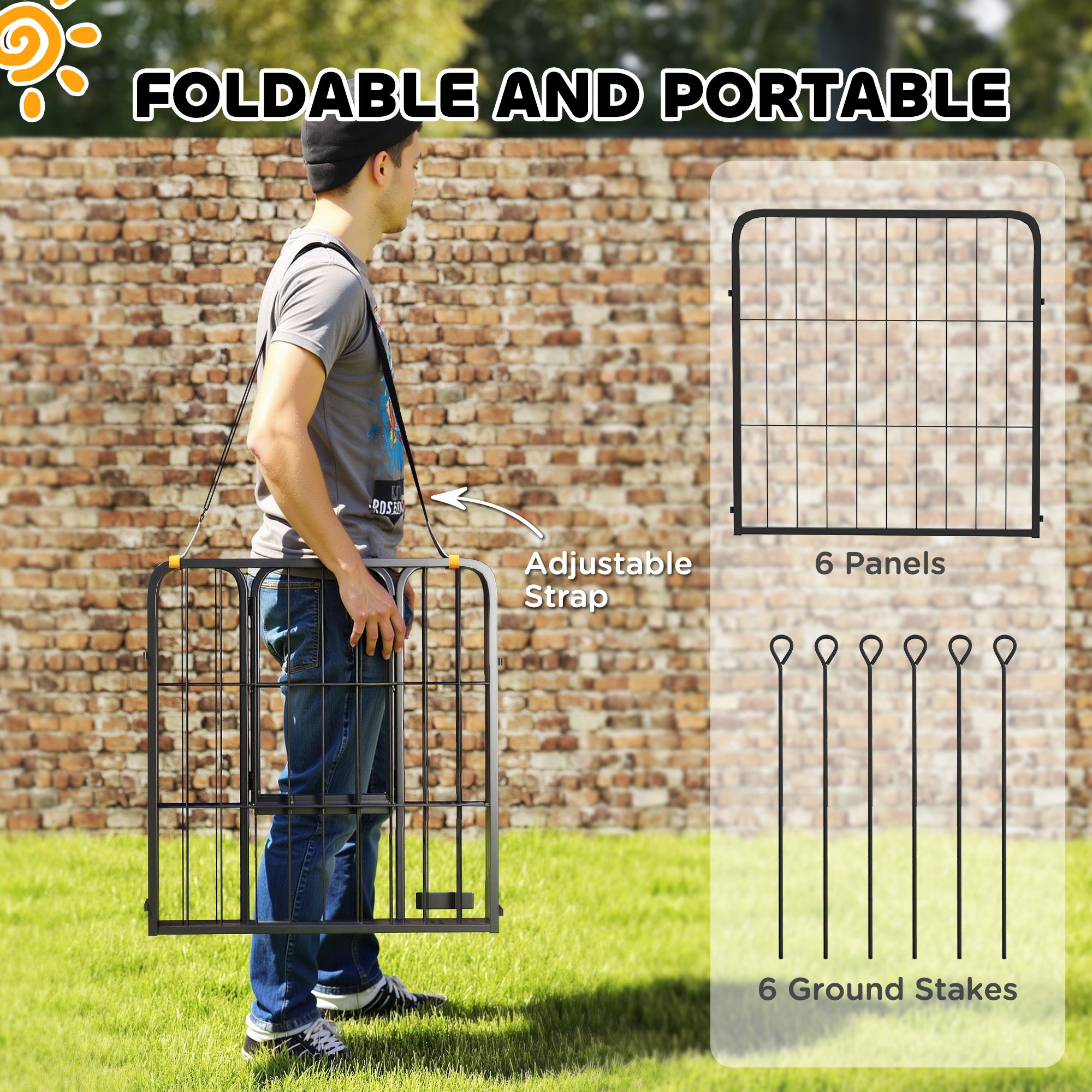 PawHut 6 Panels Dog Playpen, 24" Heavy Duty Dog Pen, Portable & Foldable Dog Fence with Door & Strap for Indoor Outdoor Backyard Garden, Puppy Pet Playpen for Small Dogs