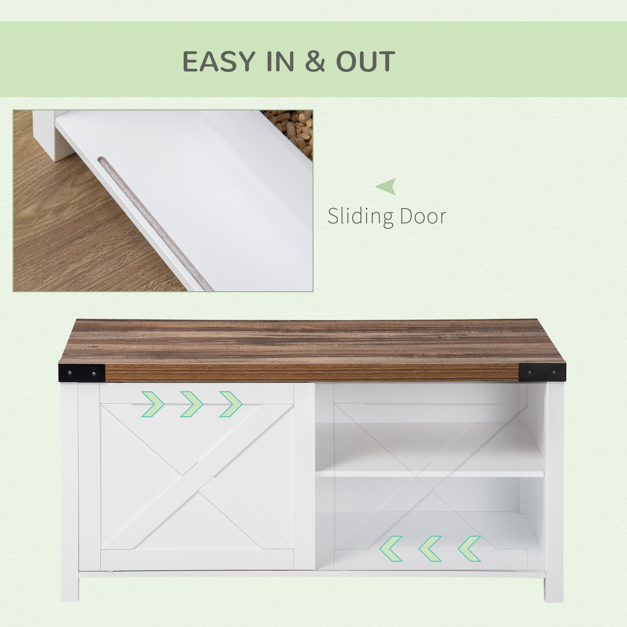 PawHut Cat Litter Box Enclosure with Sliding Door, Cat Washroom Storage Bench with Cat Hole, Indoor Cat House End Table with Sturdy Wooden Structure, White