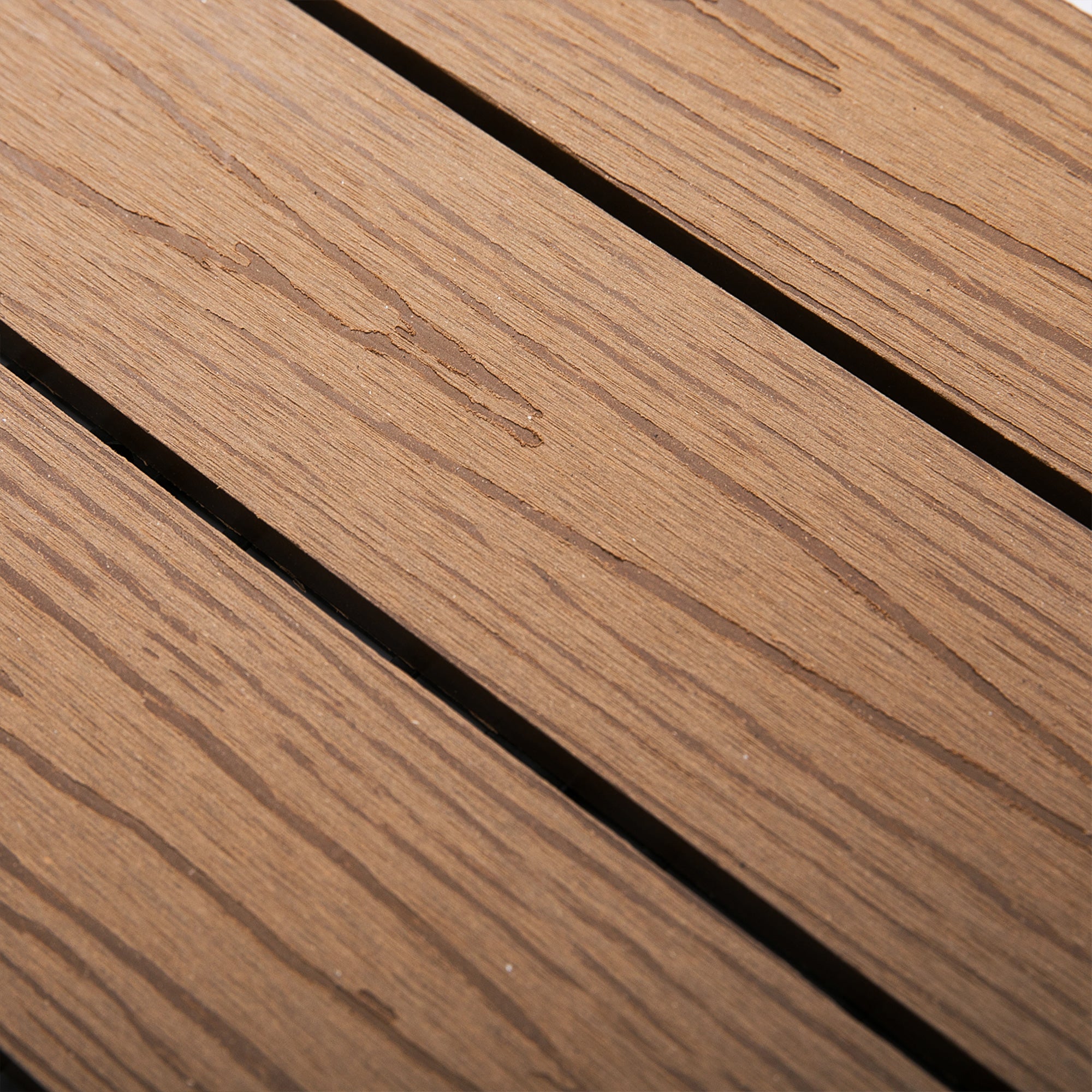 Outsunny WPC Interlocking Deck Tiles, 11 Pack 12" x 12" Outdoor Tiles, Tools Free Assembly, Waterproof and Non-slip Patio Flooring, Teak