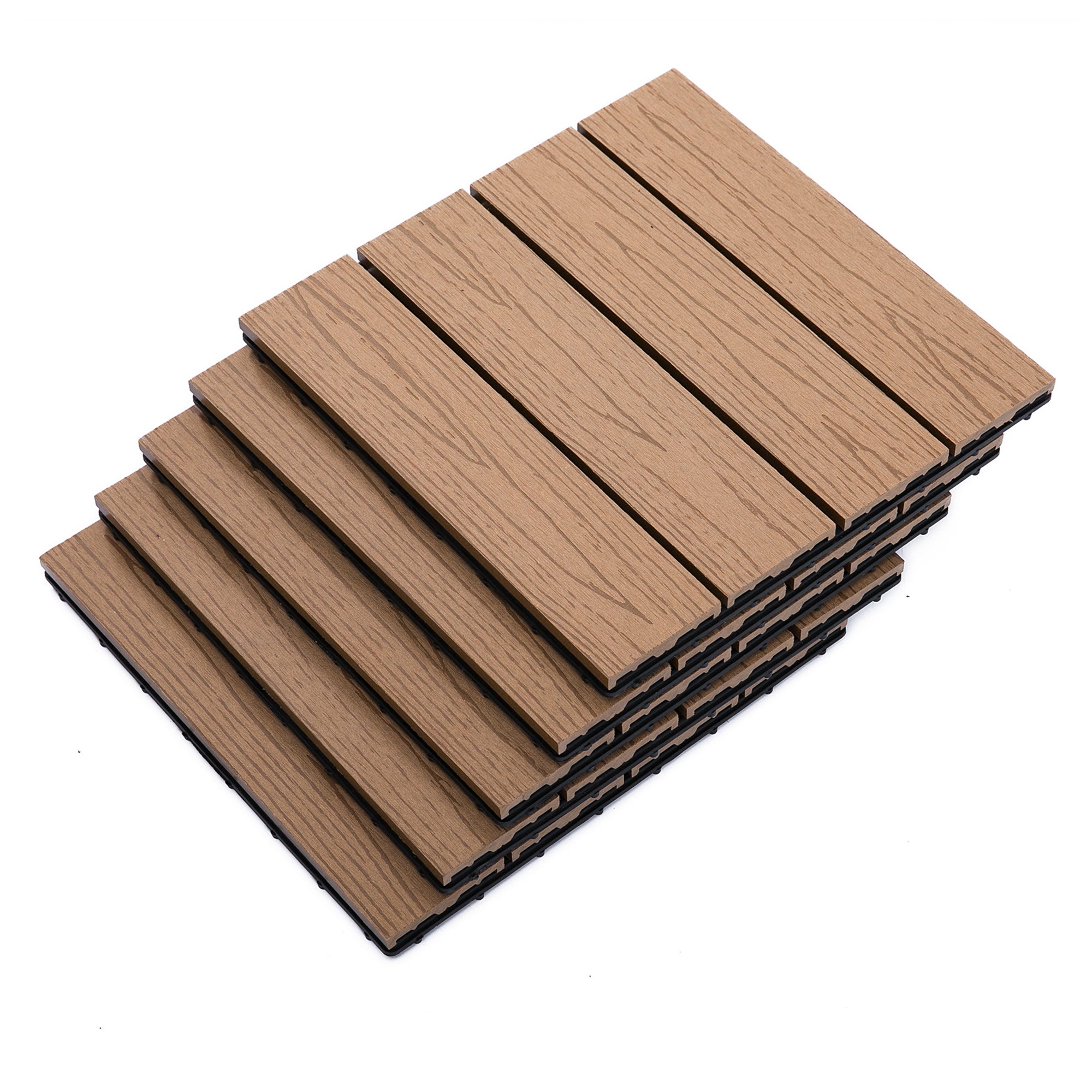 Outsunny WPC Interlocking Deck Tiles, 11 Pack 12" x 12" Outdoor Tiles, Tools Free Assembly, Waterproof and Non-slip Patio Flooring, Teak