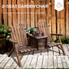 Outsunny 64" Double Wooden Garden Bench with Table, 2-Seater Adirondack Loveseat with Ice Bucket, High Backrest, Armrests, for Yard, Lawn, Porch, Patio, Rustic Brown