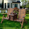Outsunny 64" Double Wooden Garden Bench with Table, 2-Seater Adirondack Loveseat with Ice Bucket, High Backrest, Armrests, for Yard, Lawn, Porch, Patio, Rustic Brown