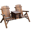 Outsunny 64" Double Wooden Garden Bench with Table, 2-Seater Adirondack Loveseat with Ice Bucket, High Backrest, Armrests, for Yard, Lawn, Porch, Patio, Rustic Brown