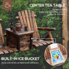 Outsunny 64" Double Wooden Garden Bench with Table, 2-Seater Adirondack Loveseat with Ice Bucket, High Backrest, Armrests, for Yard, Lawn, Porch, Patio, Rustic Brown