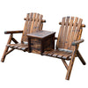 Outsunny 64" Double Wooden Garden Bench with Table, 2-Seater Adirondack Loveseat with Ice Bucket, High Backrest, Armrests, for Yard, Lawn, Porch, Patio, Rustic Brown