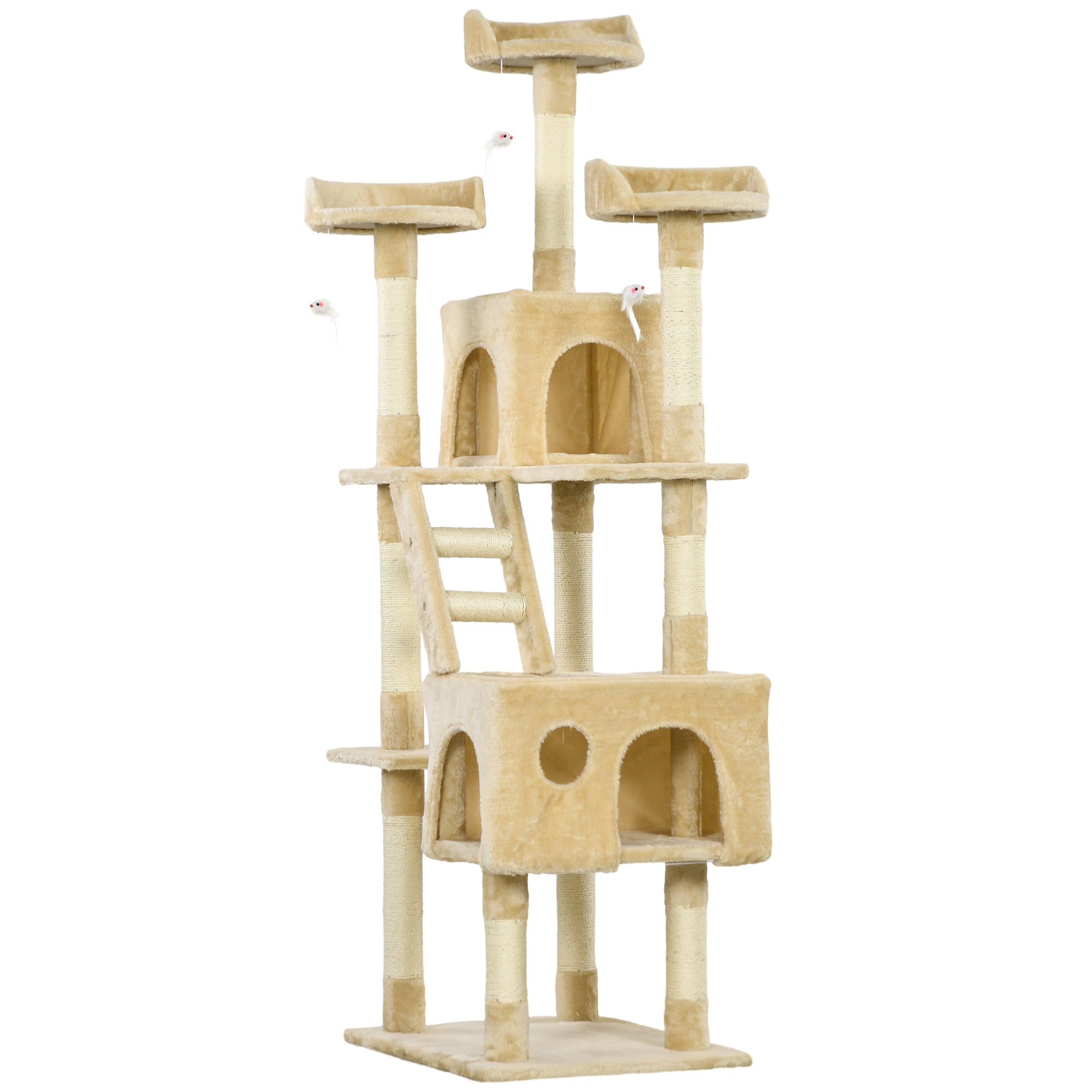 PawHut 71Inch Cat Tree, Cat Tower with Scratching Post, Cat Houses, Toys, Beige