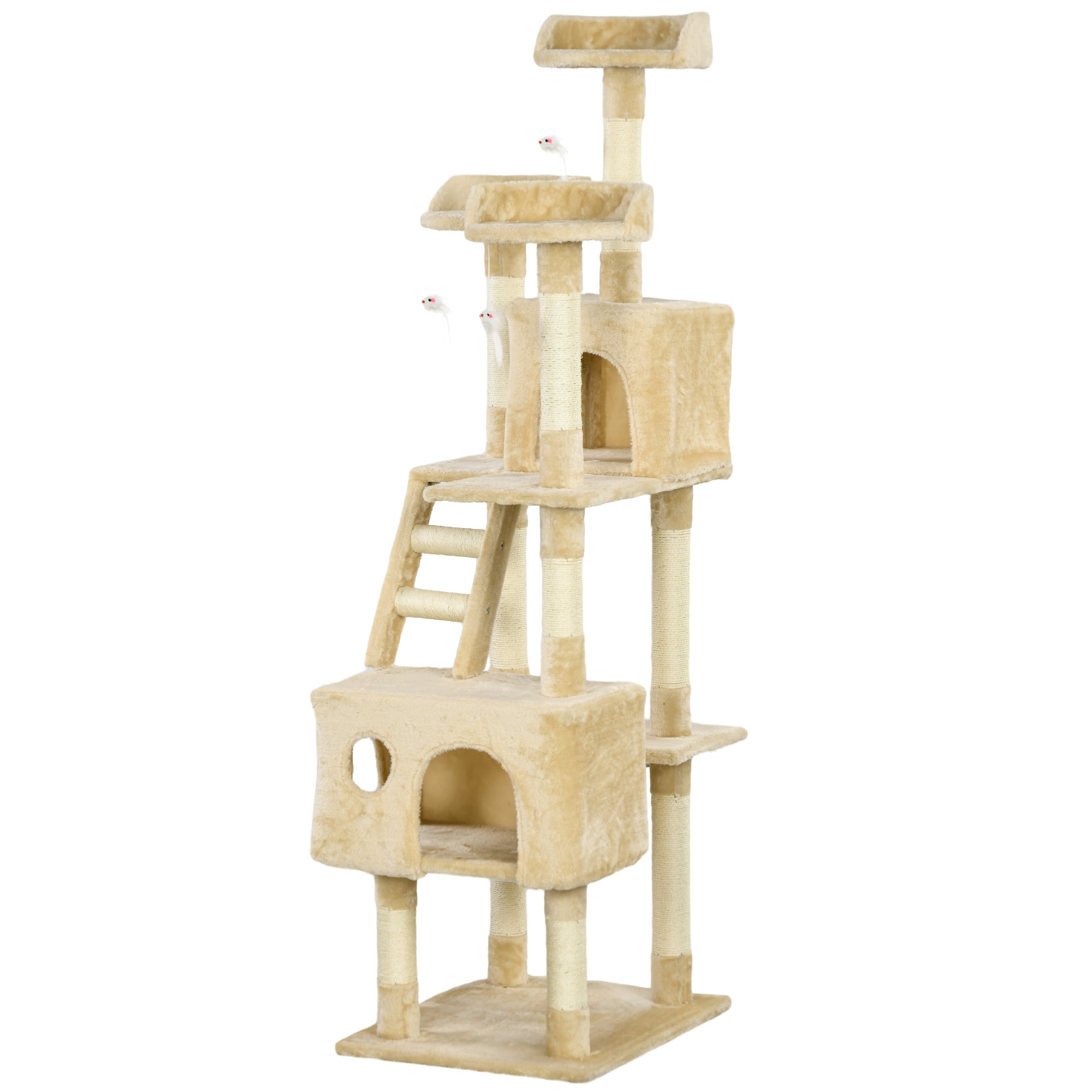 PawHut 71Inch Cat Tree, Cat Tower with Scratching Post, Cat Houses, Toys, Beige