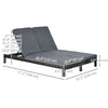 Outsunny Wicker Double Chaise Lounger Chair Outdoor Recliner 2 Person Rattan Patio Reclining Sunbed Furniture Cushioned w/Adjustable Backrest, Black, Grey