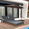 Outsunny Wicker Double Chaise Lounger Chair Outdoor Recliner 2 Person Rattan Patio Reclining Sunbed Furniture Cushioned w/Adjustable Backrest, Black, Grey