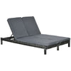 Outsunny Wicker Double Chaise Lounger Chair Outdoor Recliner 2 Person Rattan Patio Reclining Sunbed Furniture Cushioned w/Adjustable Backrest, Black, Grey