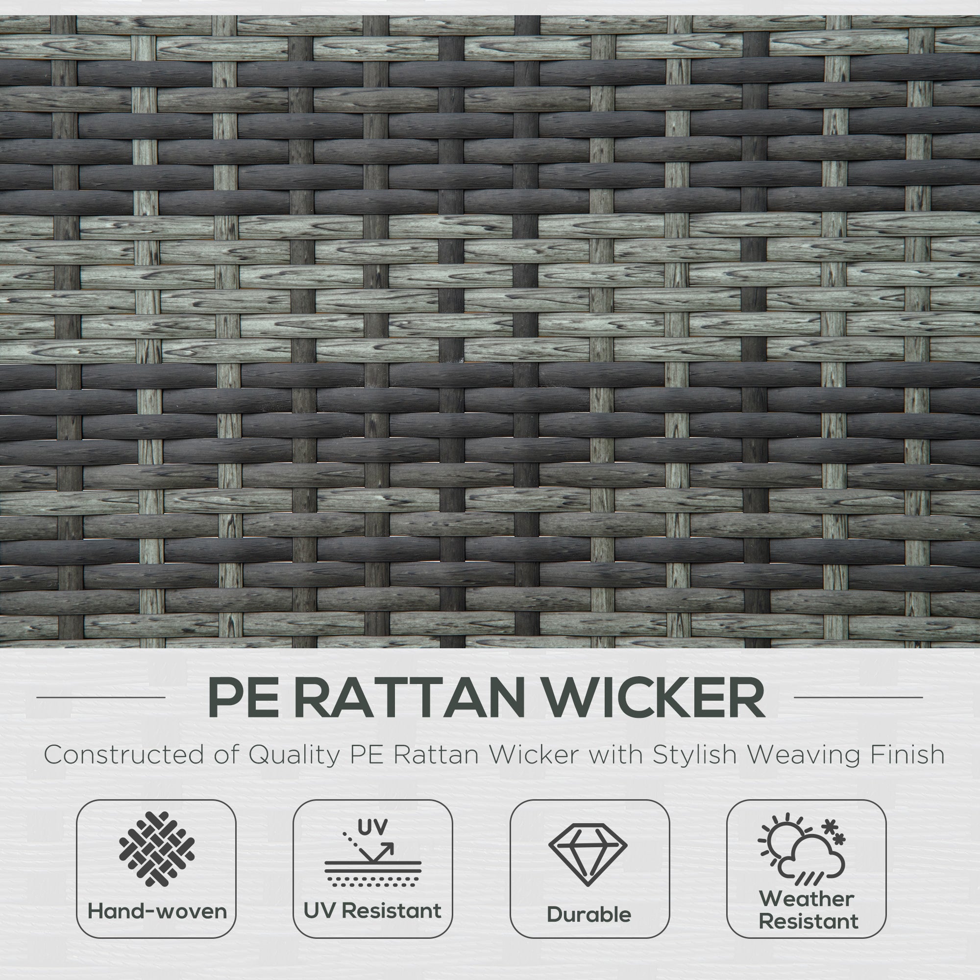 Outsunny Wicker Double Chaise Lounger Chair Outdoor Recliner 2 Person Rattan Patio Reclining Sunbed Furniture Cushioned w/Adjustable Backrest, Black, Grey