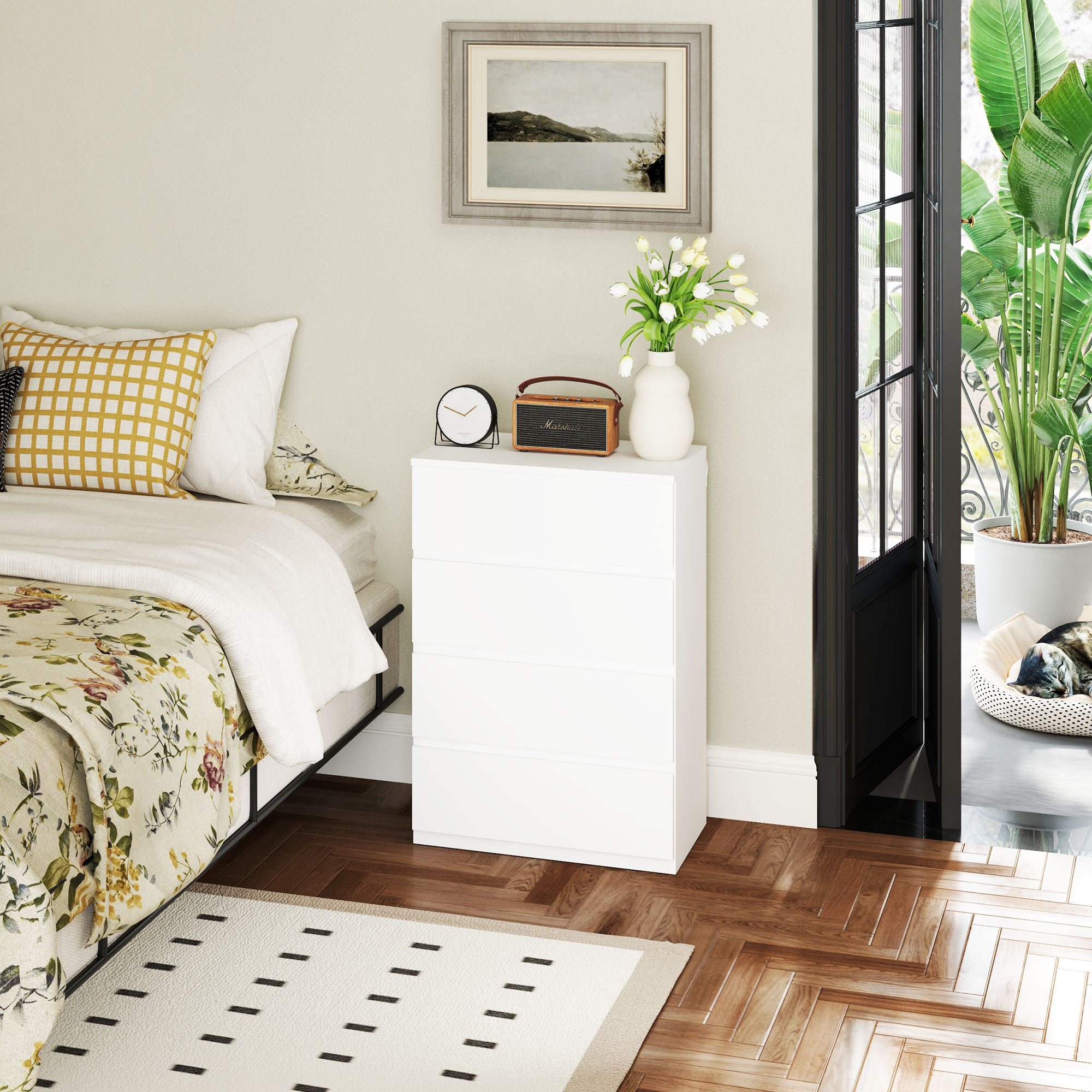 HOMCOM Chest of Drawers, 4 Drawers Storage Cabinet Floor Tower Cupboard for Bedroom Living Room, White