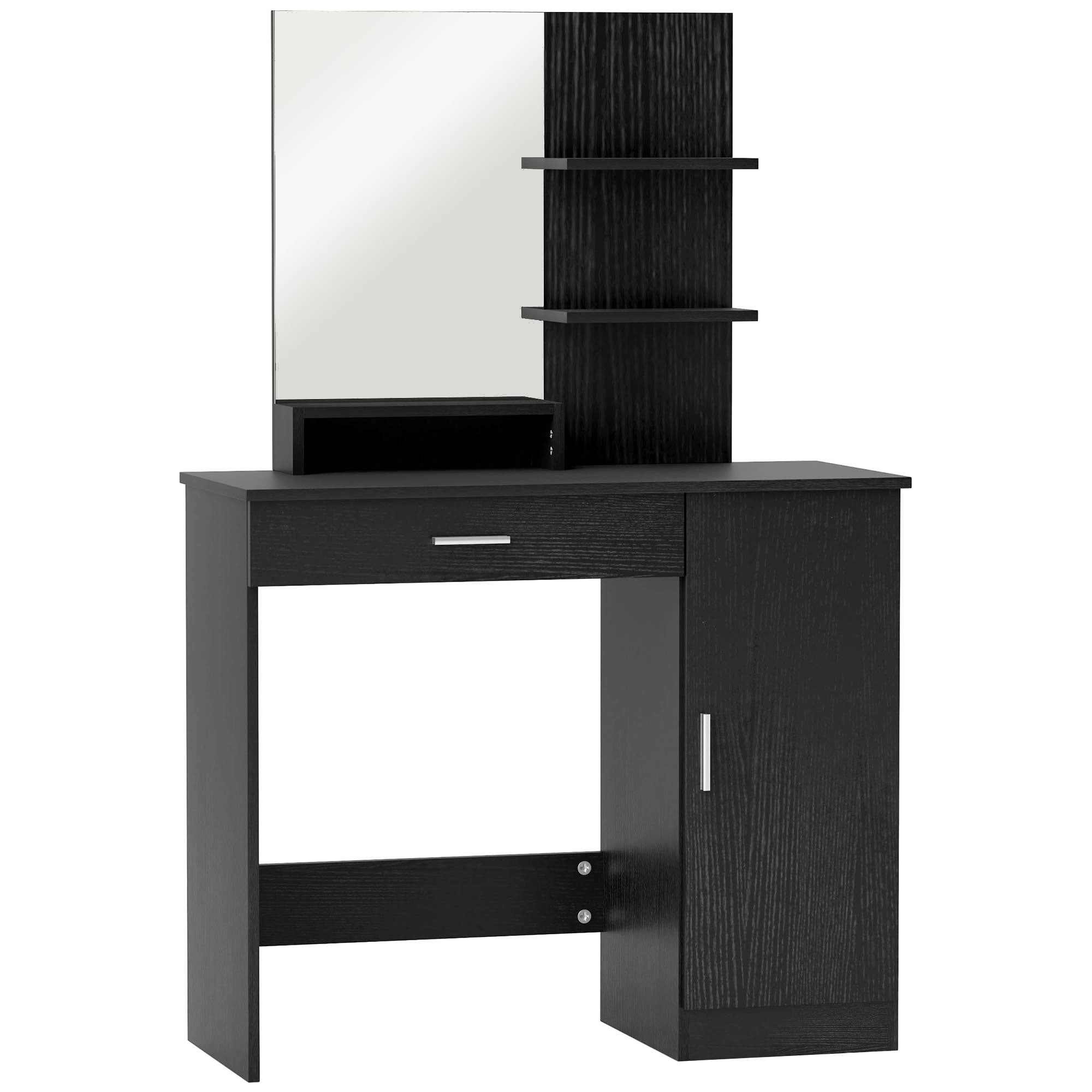 HOMCOM Vanity Table, Makeup Table with Mirror, Drawer and Storage Shelves for Bedroom (Distressed Black)