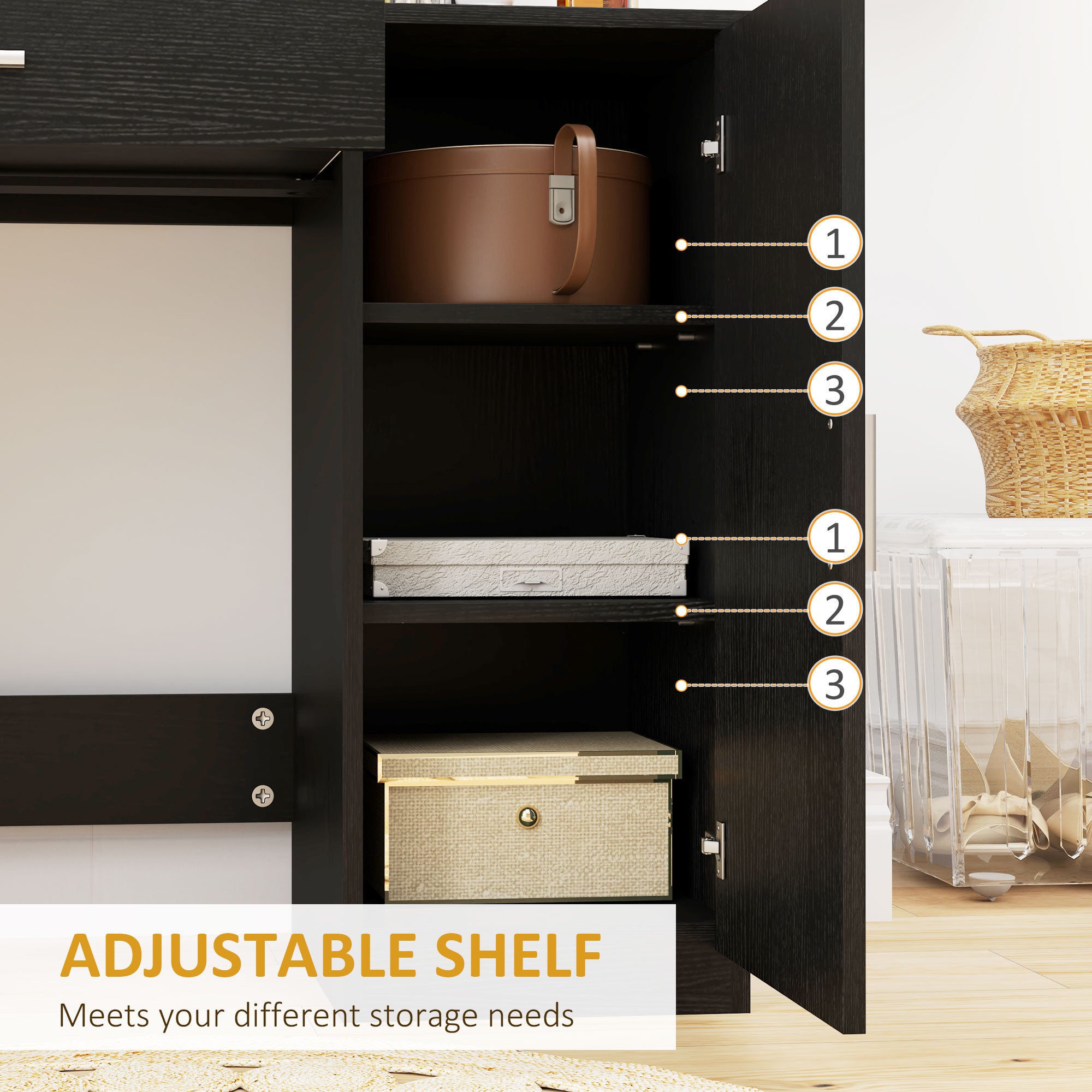 HOMCOM Vanity Table, Makeup Table with Mirror, Drawer and Storage Shelves for Bedroom (Distressed Black)