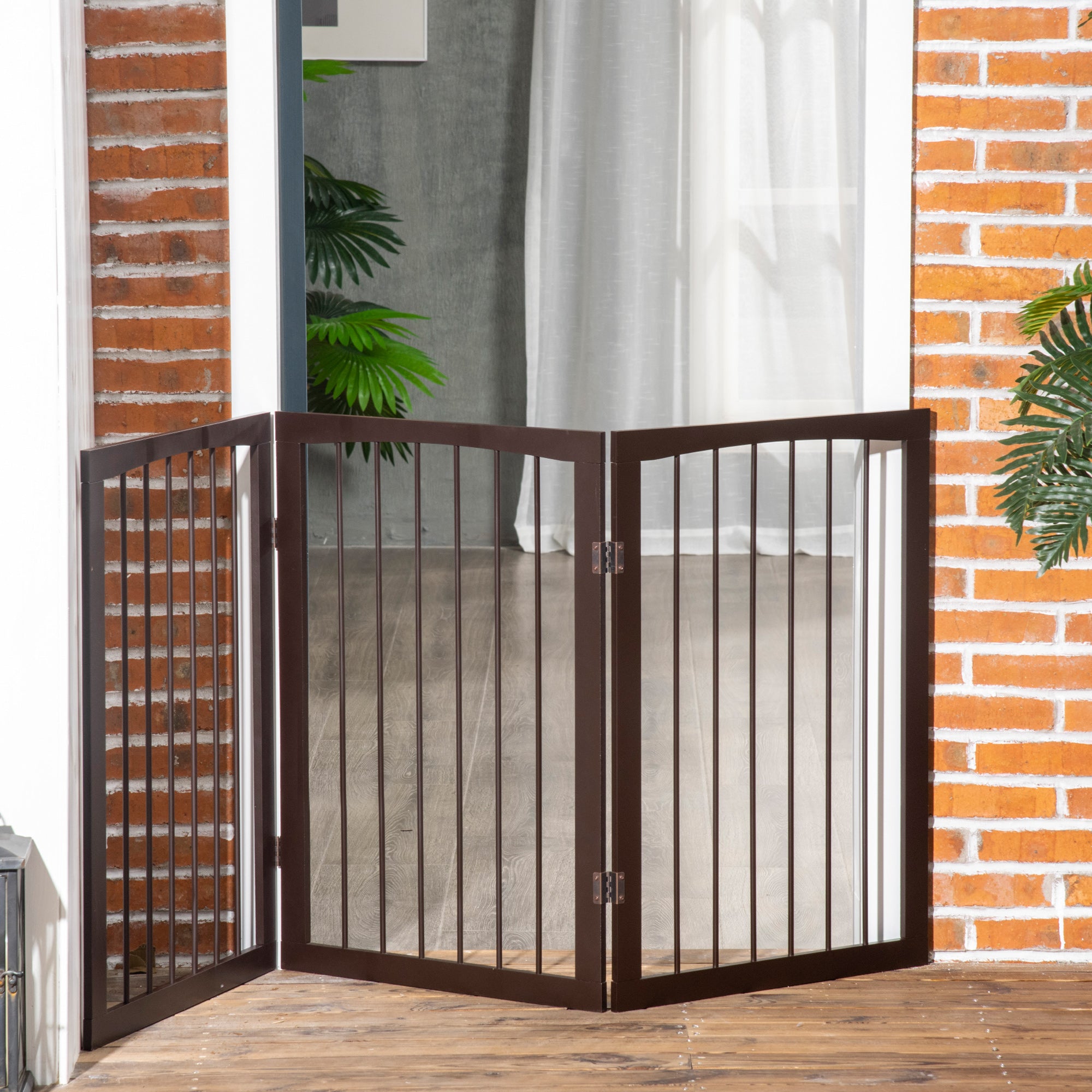 PawHut 3 Panel Stair Gate Foldable Dog Door Gate Indoor Free Standing Safety Gate Pet Barrier 76cm Height