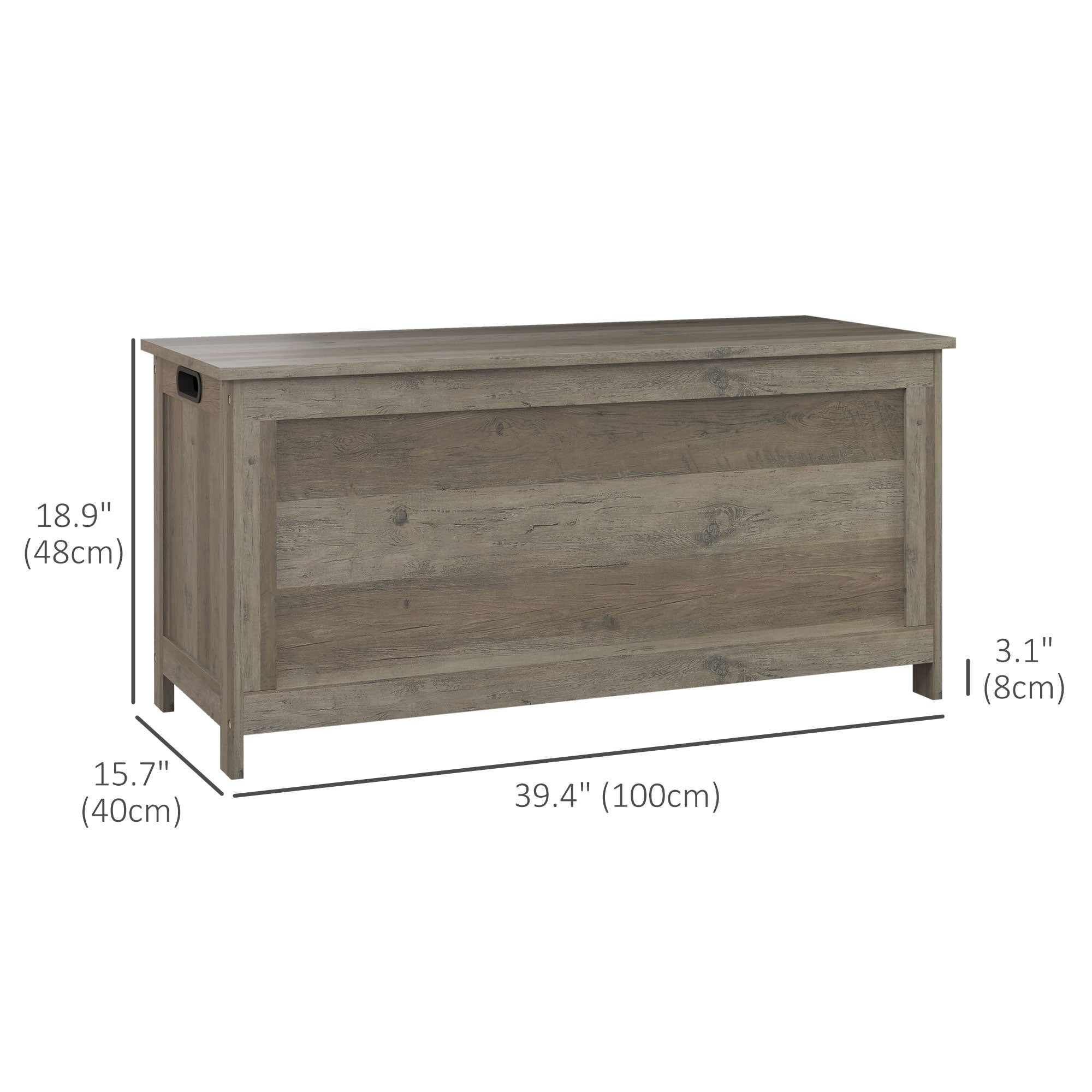 HOMCOM Storage Chest, Modern Storage Trunk with 2 Safety Hinges and Cut-out Handles, Storage Bench for Living Room, Shoe Bench for Entryway, 39.4" x 15.7" x 18.9", Distressed Grey