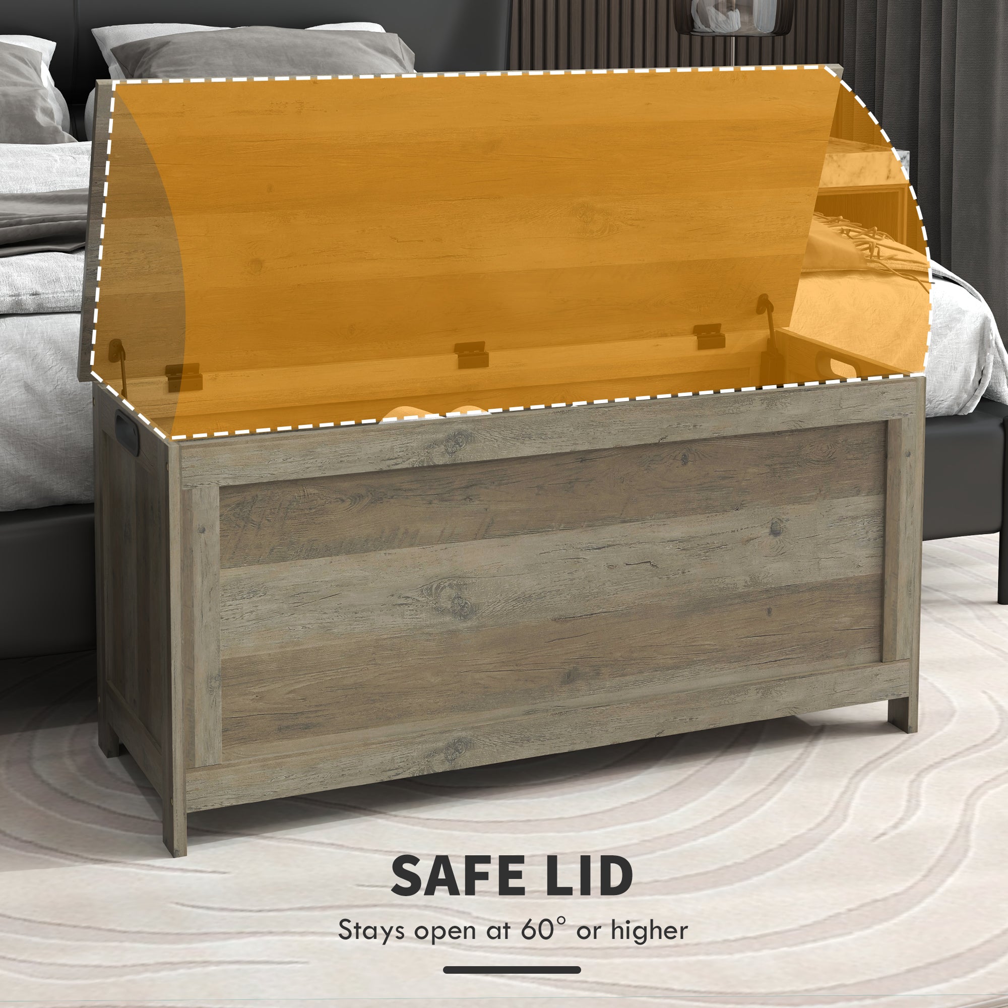 HOMCOM Storage Chest, Modern Storage Trunk with 2 Safety Hinges and Cut-out Handles, Storage Bench for Living Room, Shoe Bench for Entryway, 39.4" x 15.7" x 18.9", Distressed Grey