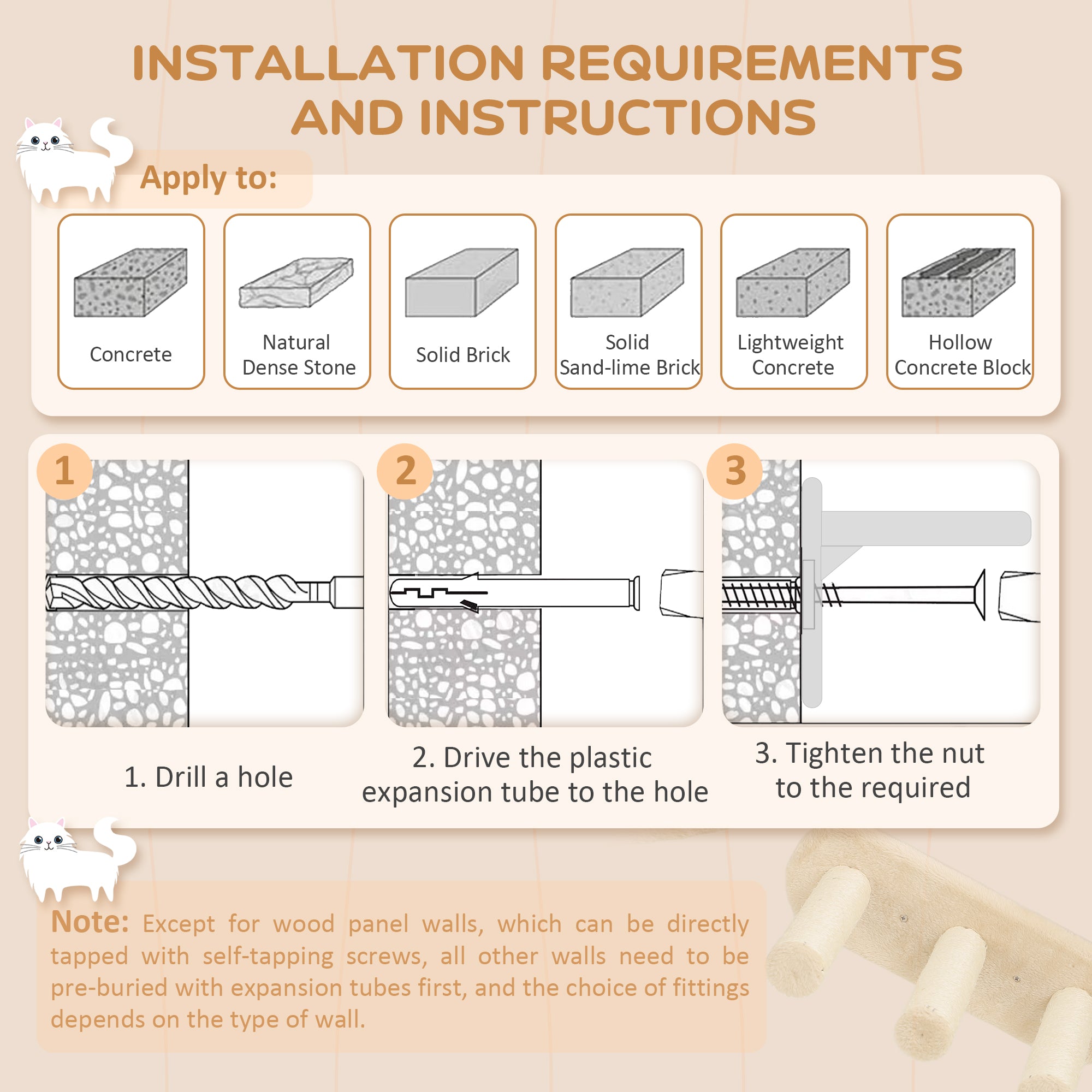 PawHut Cat Wall Shelves, 3 PCs Wall Mounted Cat Shelves with Scratching Post, Perches, Ladder, Steps, Scratching Board, Cat Wall Furniture for Indoor Cats, Kitten, Beige