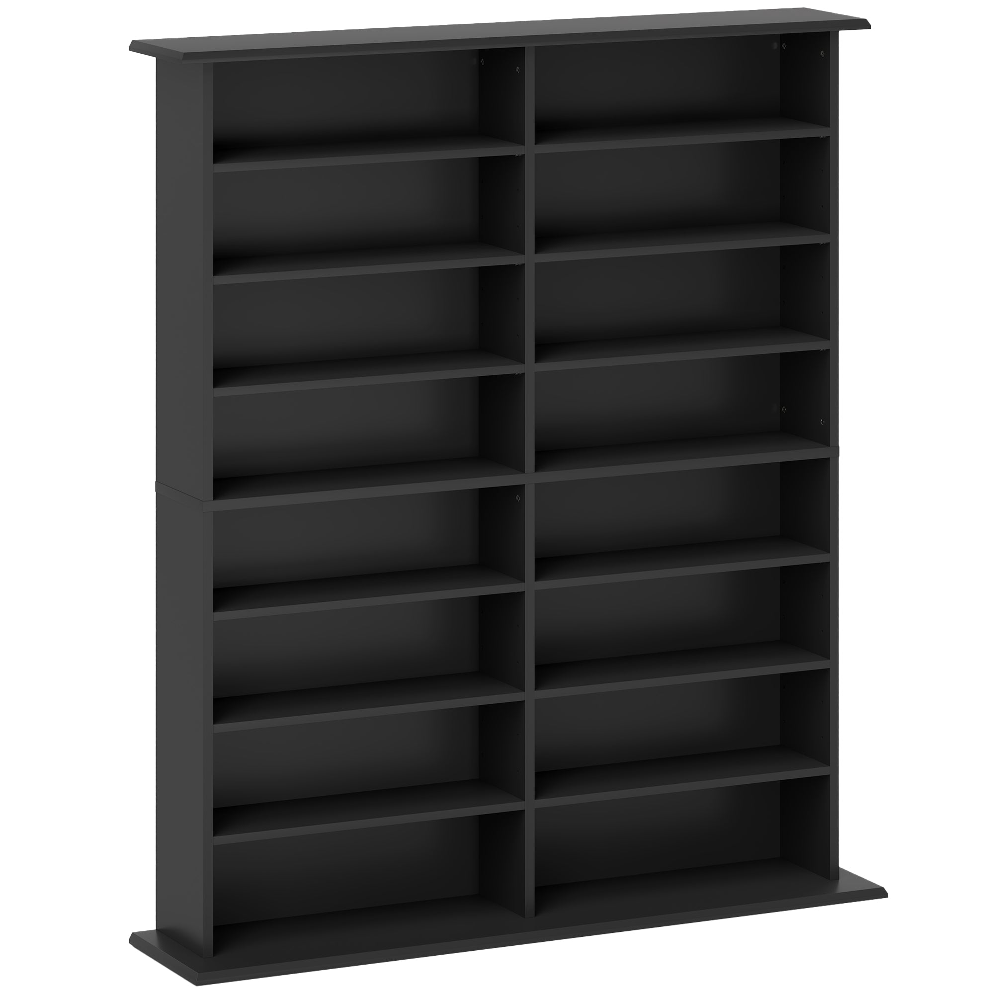 HOMCOM Double Media Storage Cabinet, 8-Tier DVD Shelf with 12 Adjustable Shelves, 16 Compartments, Holds 720 CDs, 396 DVDs or 396 Blu-rays, Black