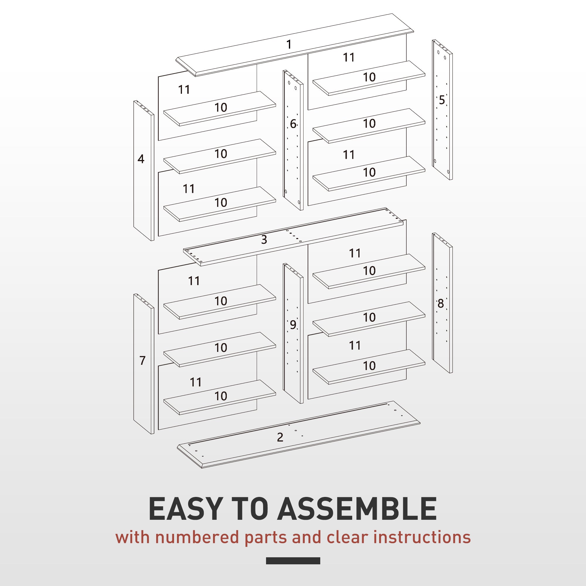 HOMCOM Double Media Storage Cabinet, 8-Tier DVD Shelf with 12 Adjustable Shelves, 16 Compartments, Holds 720 CDs, 396 DVDs or 396 Blu-rays, Black