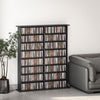 HOMCOM Double Media Storage Cabinet, 8-Tier DVD Shelf with 12 Adjustable Shelves, 16 Compartments, Holds 720 CDs, 396 DVDs or 396 Blu-rays, Black