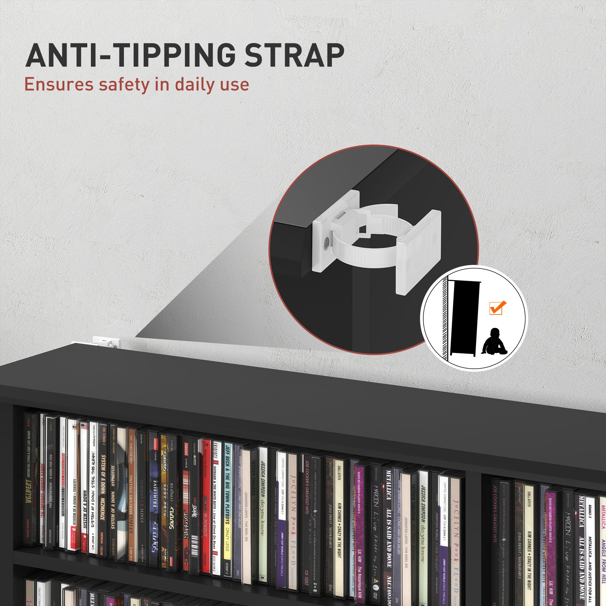 HOMCOM Double Media Storage Cabinet, 8-Tier DVD Shelf with 12 Adjustable Shelves, 16 Compartments, Holds 720 CDs, 396 DVDs or 396 Blu-rays, Black