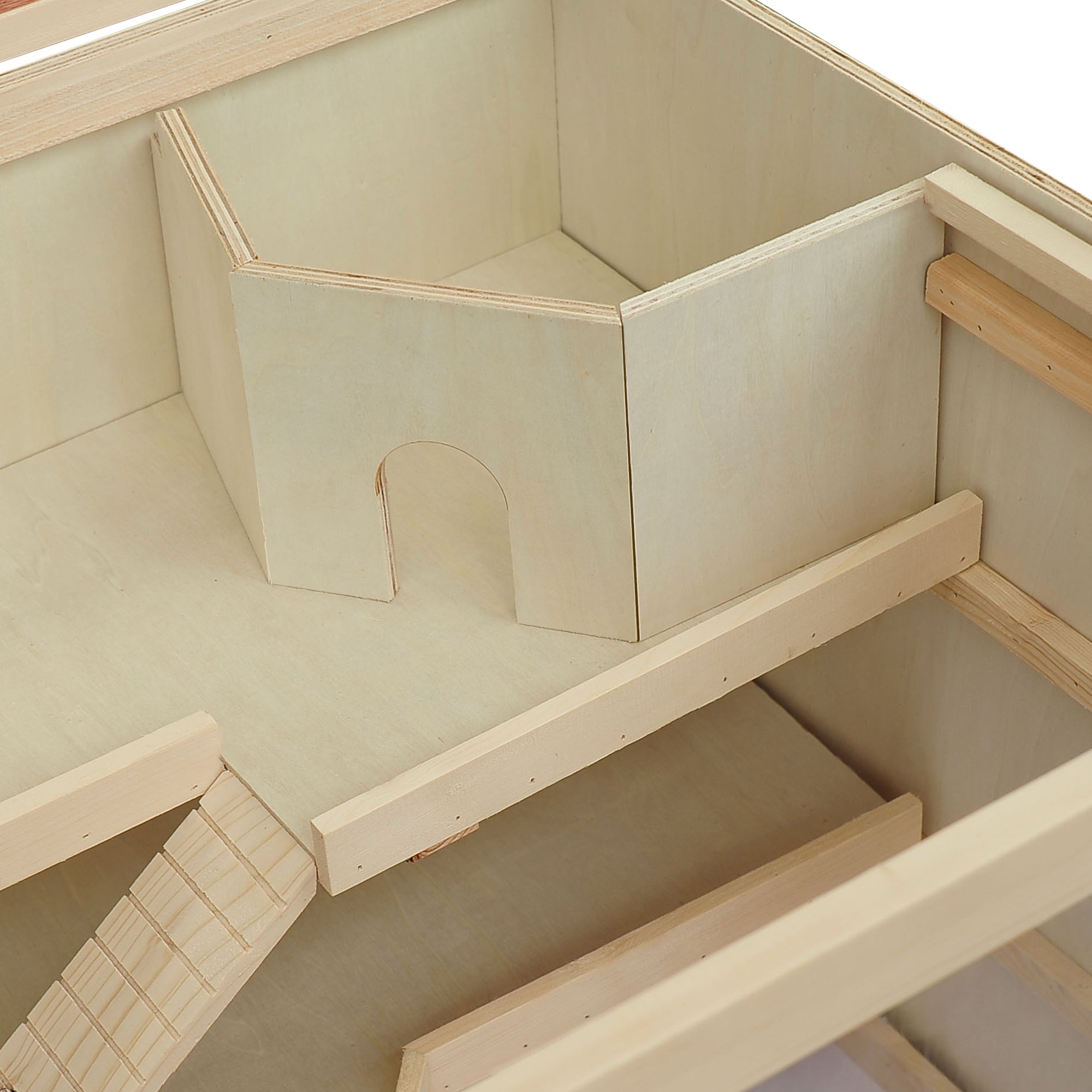 PawHut Wooden Hamster Cage, Small Animals Hutch with Tray, Openable Top, Exercise Run, Natural