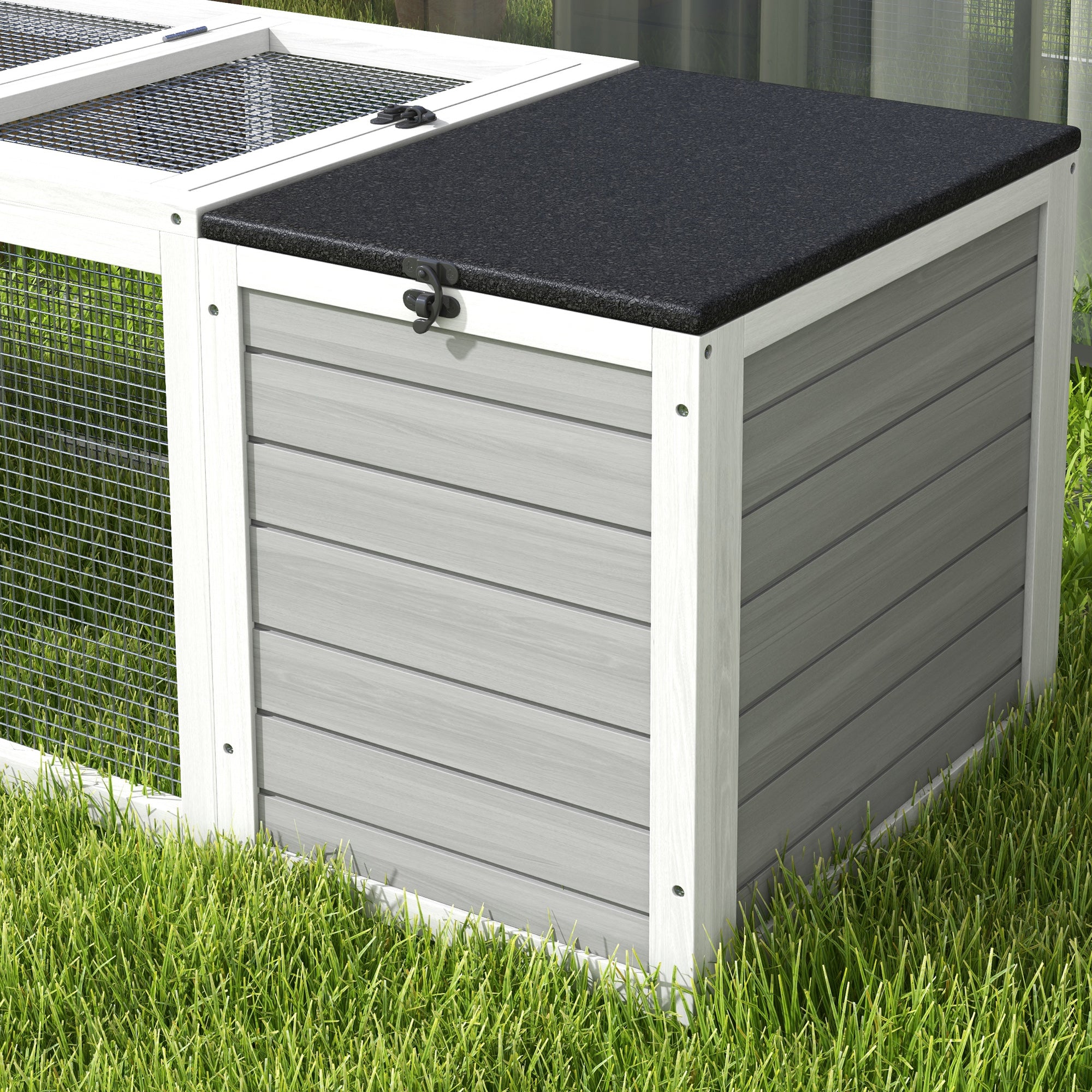PawHut 55" Rabbit Hutch, Outdoor Rabbit Cage Guinea Pig Cage with Dual Main Living House, Run Cage, Openable Asphalt Roofs for 1-2 Rabbits, Gray