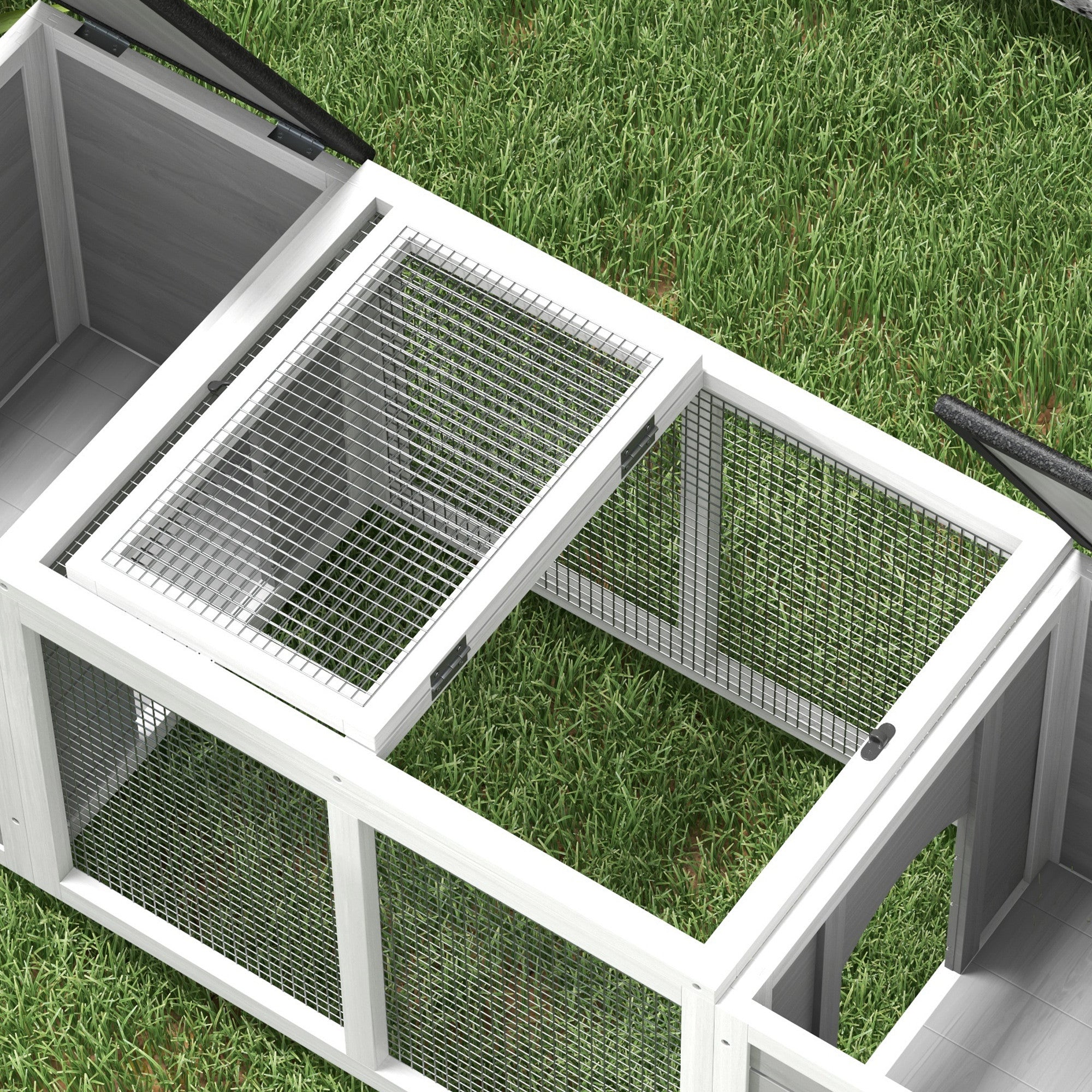 PawHut 55" Rabbit Hutch, Outdoor Rabbit Cage Guinea Pig Cage with Dual Main Living House, Run Cage, Openable Asphalt Roofs for 1-2 Rabbits, Gray
