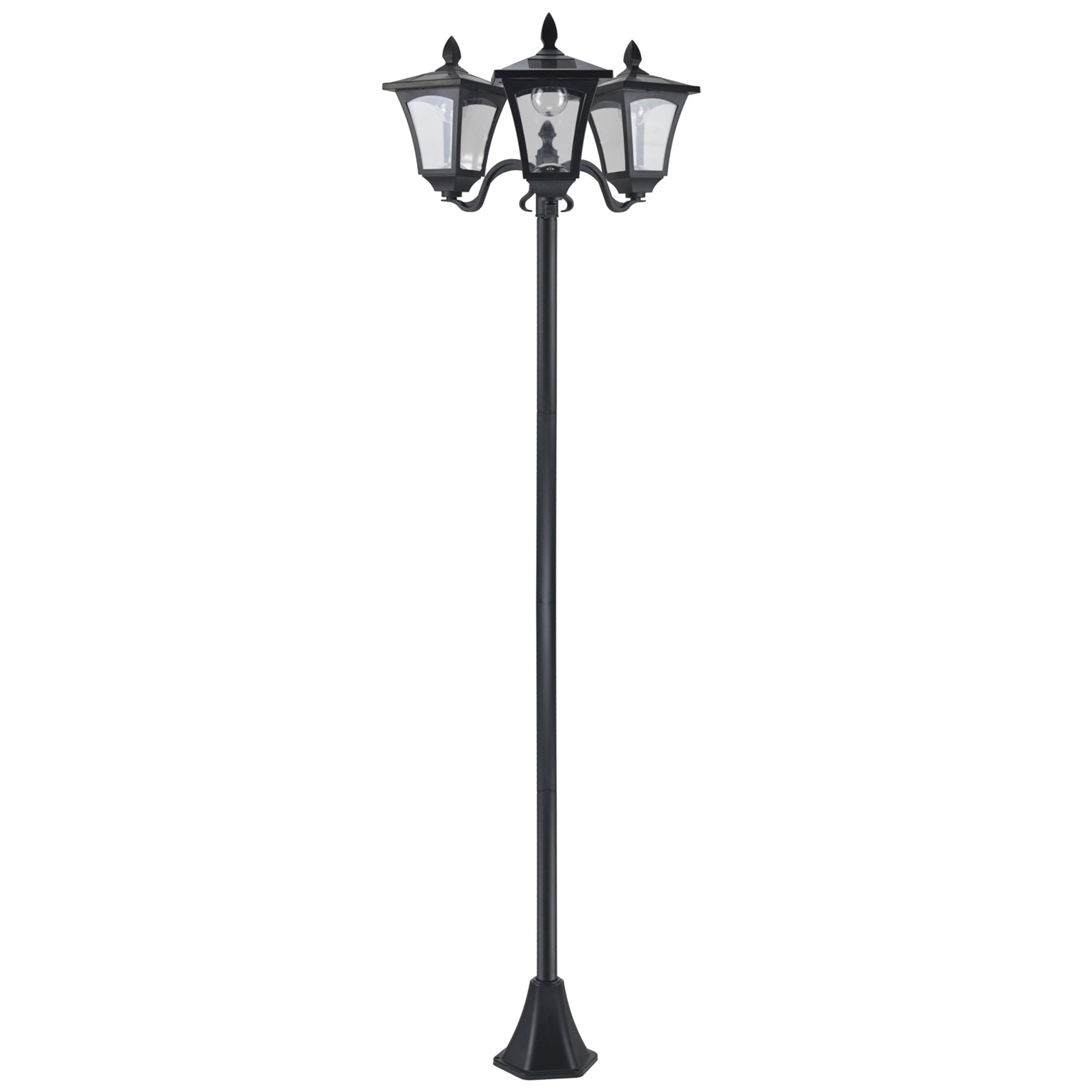 Outsunny Triple Solar Lamp Post Garden Solar-Powered LED Street Vintage Light Style Outdoor Light Waterproof with Base for Lawn Pathway Walkway 72"H