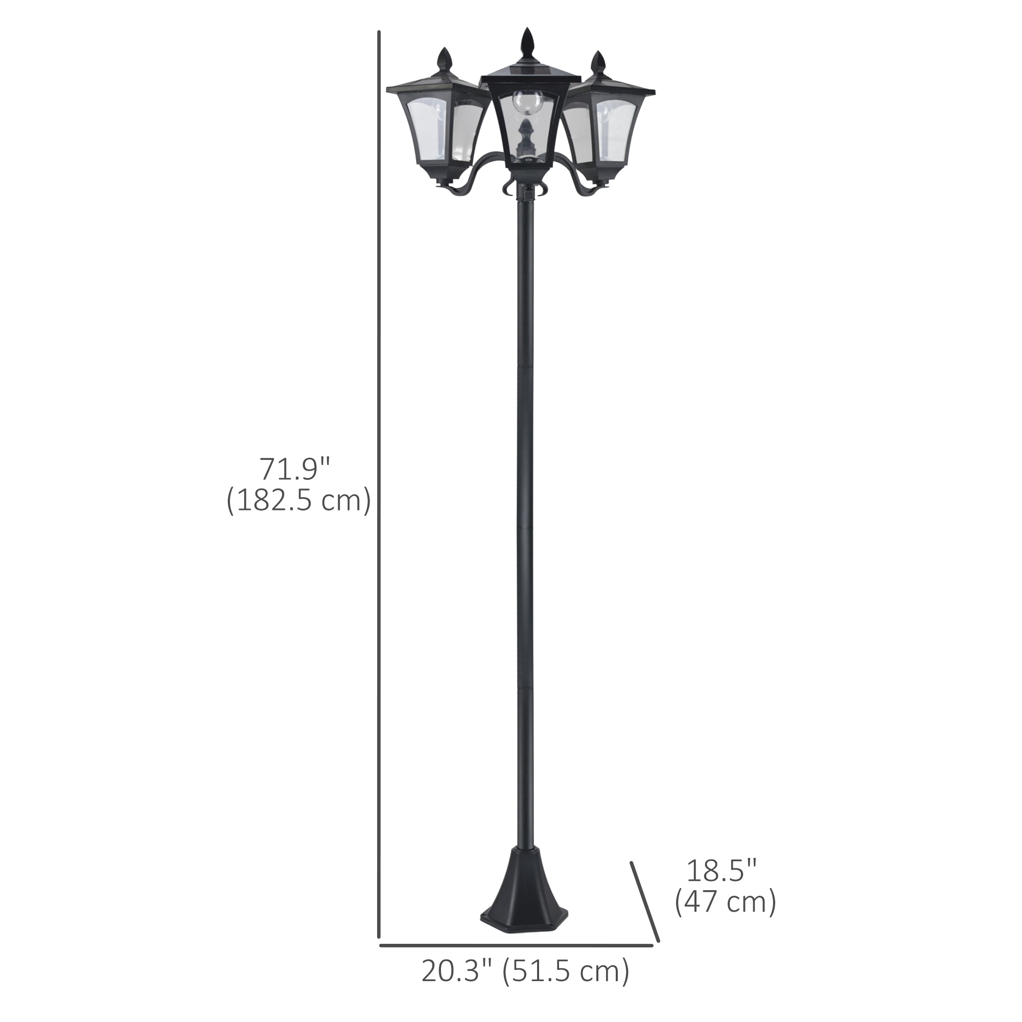 Outsunny Triple Solar Lamp Post Garden Solar-Powered LED Street Vintage Light Style Outdoor Light Waterproof with Base for Lawn Pathway Walkway 72"H