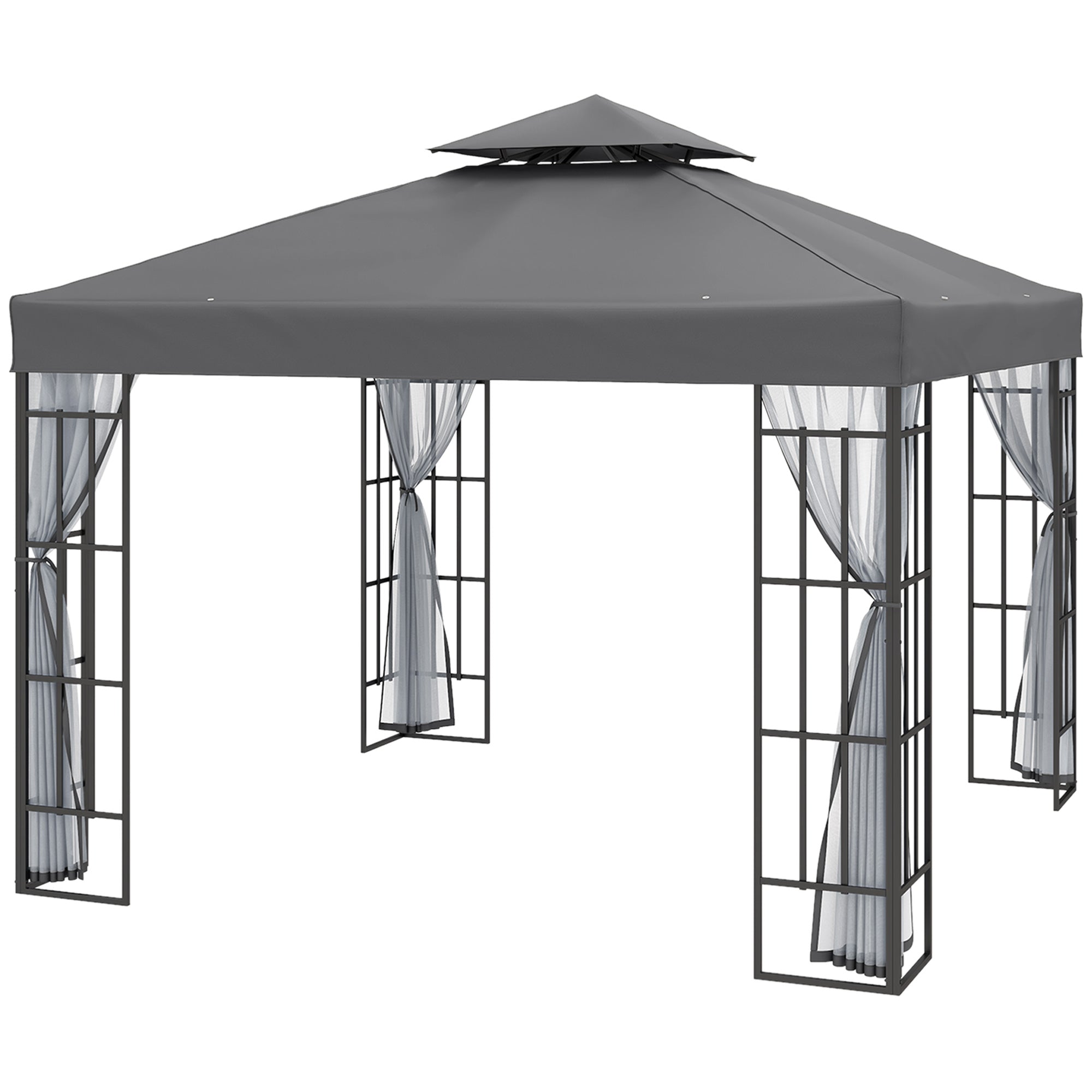 Outsunny 10'x10' Garden Gazebo Patio Canopy Portable Party Event Backyard w/ Mosquito Netting Grey