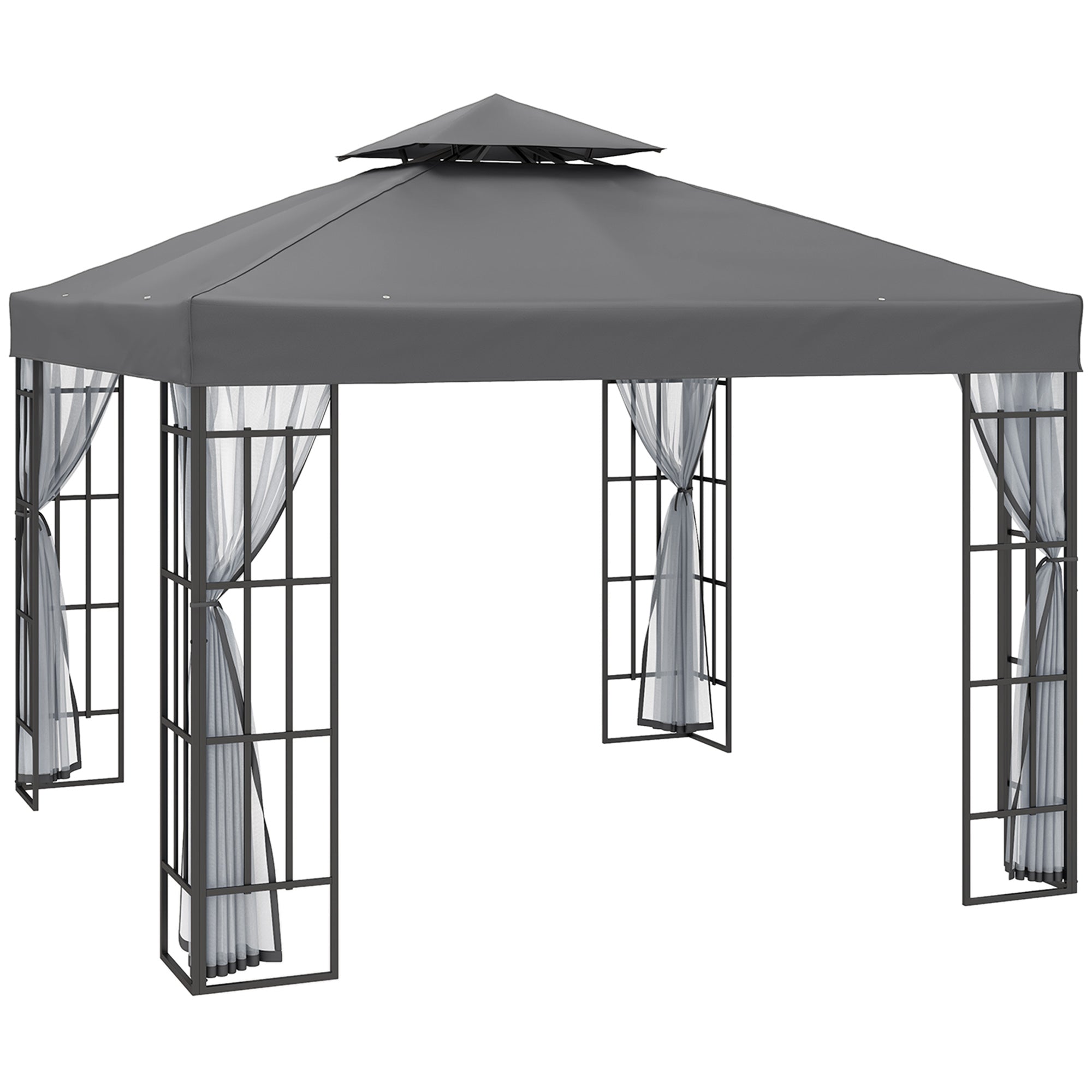 Outsunny 10'x10' Garden Gazebo Patio Canopy Portable Party Event Backyard w/ Mosquito Netting Grey