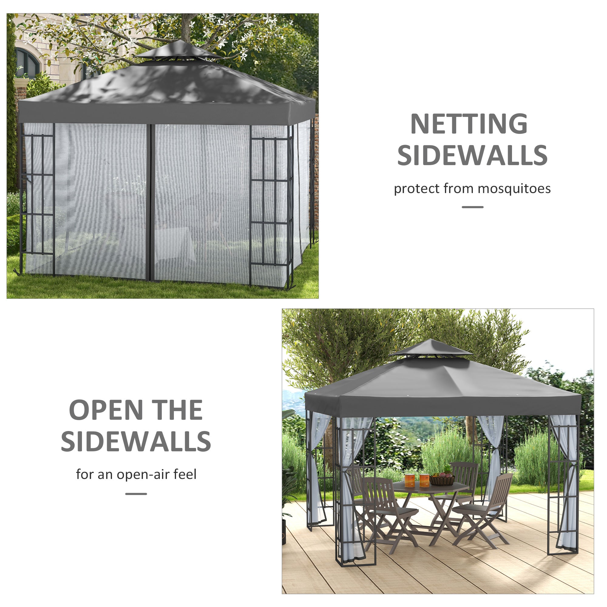 Outsunny 10'x10' Garden Gazebo Patio Canopy Portable Party Event Backyard w/ Mosquito Netting Grey