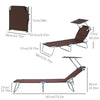 Outsunny Outdoor Lounge Chair, Adjustable Folding Chaise Lounge, Tanning Chair with Sun Shade for Beach, Camping, Hiking, Backyard, Brown