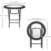 Outsunny 26.8" Dia. (68 Dia. cm) Folding Round Tempered Glass Metal Table with Brown Rattan Edging, Black
