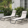 Outsunny 2 Pieces Folding Lounge Chairs, 4-Level Adjustable Chaise Lounges with Headrest, Tanning Chair Beach Beds, Reclining Lounger Cot for Camping, Hiking, Backyard, Cream White