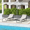 Outsunny 2 Pieces Folding Lounge Chairs, 4-Level Adjustable Chaise Lounges with Headrest, Tanning Chair Beach Beds, Reclining Lounger Cot for Camping, Hiking, Backyard, Cream White