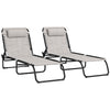 Outsunny 2 Pieces Folding Lounge Chairs, 4-Level Adjustable Chaise Lounges with Headrest, Tanning Chair Beach Beds, Reclining Lounger Cot for Camping, Hiking, Backyard, Cream White