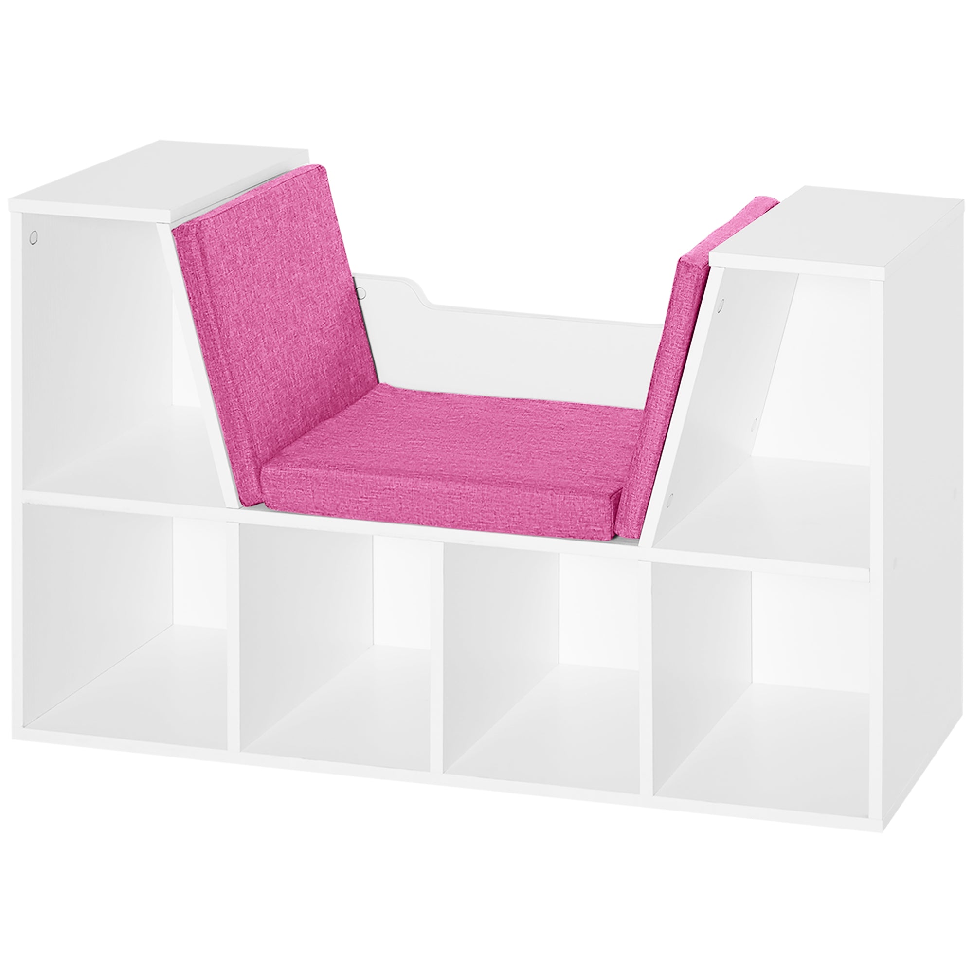 HOMCOM 6-Cubby Bookcase with Seat Cushion, Cube Storage Shelf Bookshelf with Reading Nook for Home Office, Study, Pink