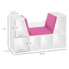 HOMCOM 6-Cubby Bookcase with Seat Cushion, Cube Storage Shelf Bookshelf with Reading Nook for Home Office, Study, Pink